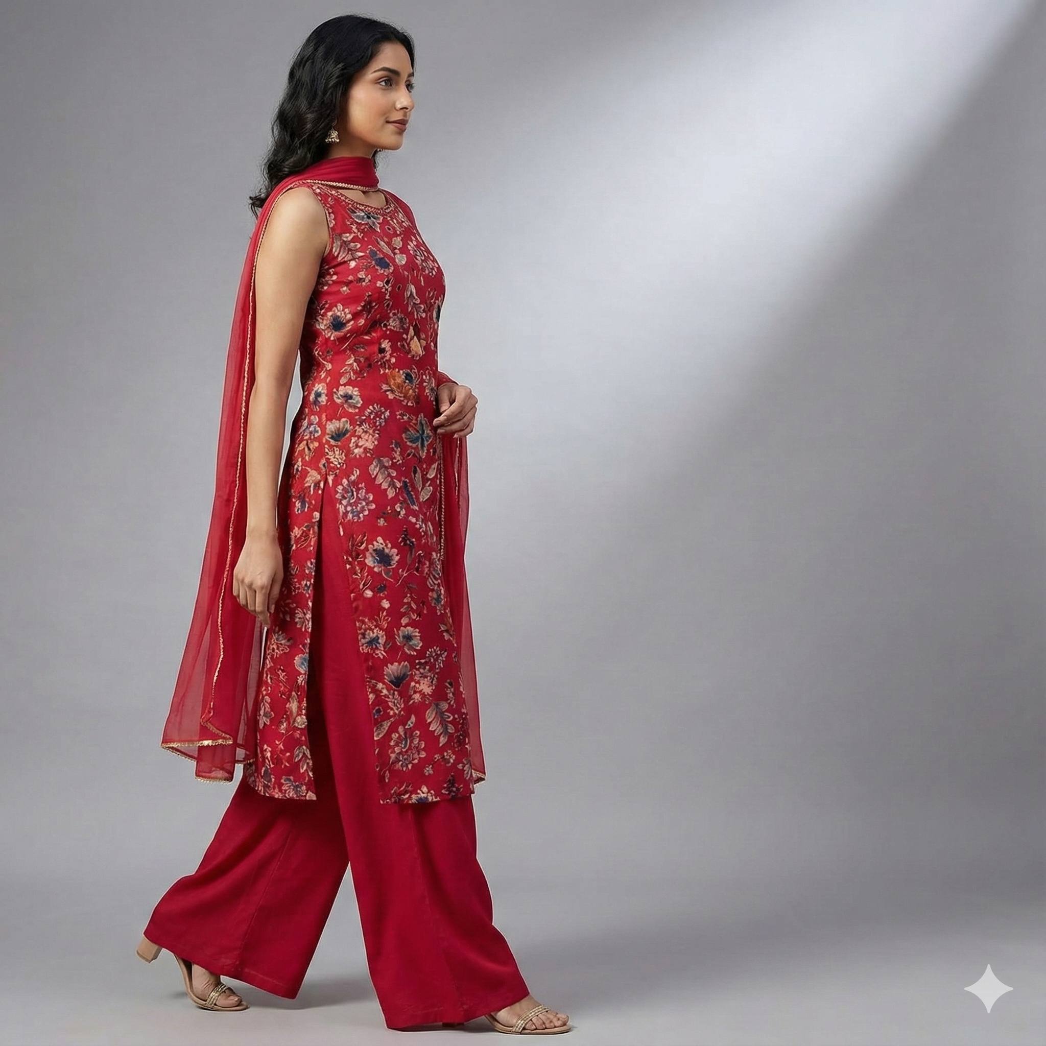 Magenta Floral Sleeveless Kurta Pant Set for Women – Elegant Party & Festive Wear Suit