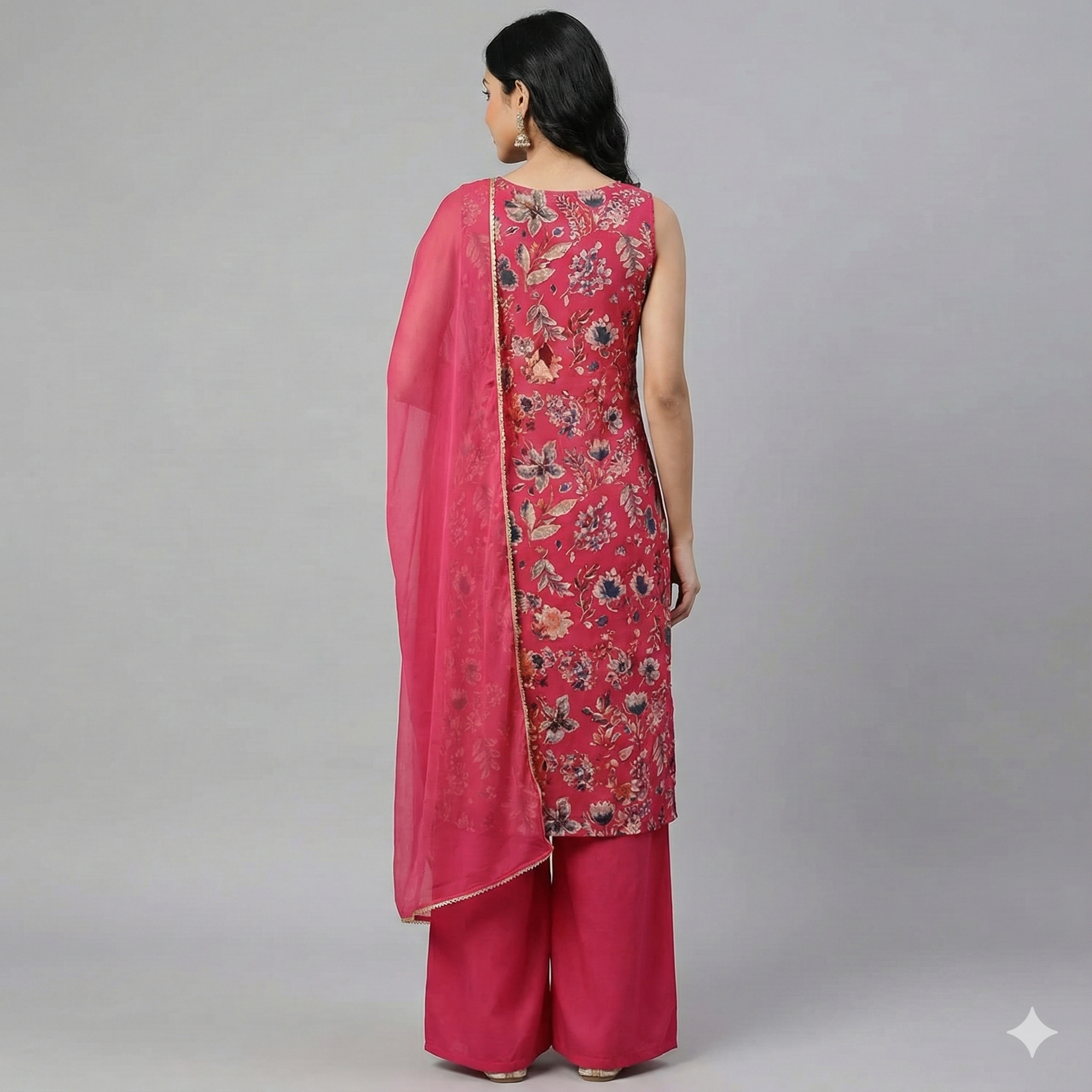 Magenta Floral Sleeveless Kurta Pant Set for Women – Elegant Party & Festive Wear Suit