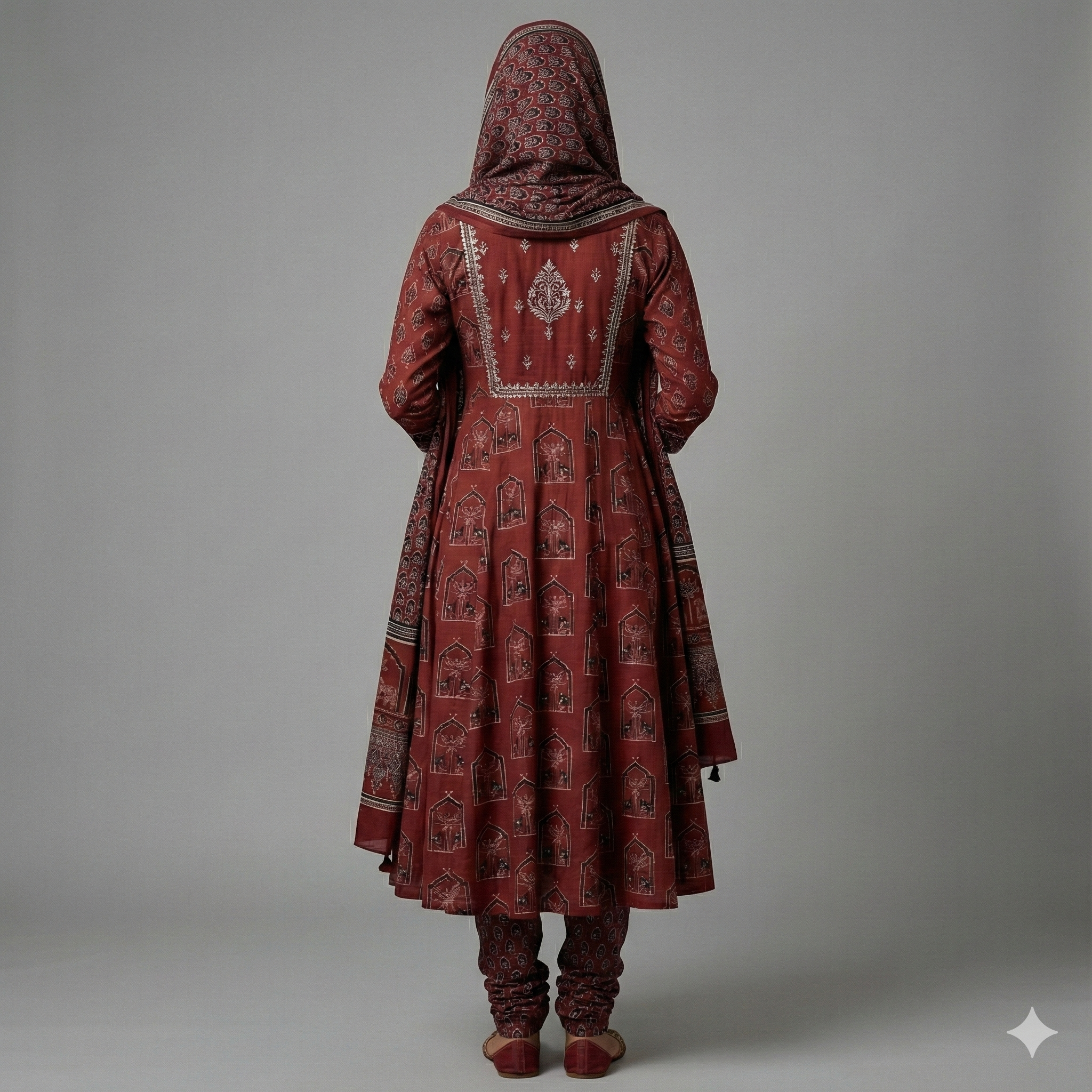 Maroon Block Print Anarkali Kurta Pant Dupatta Set for Women | Premium Cotton 3-Piece Ethnic Suit