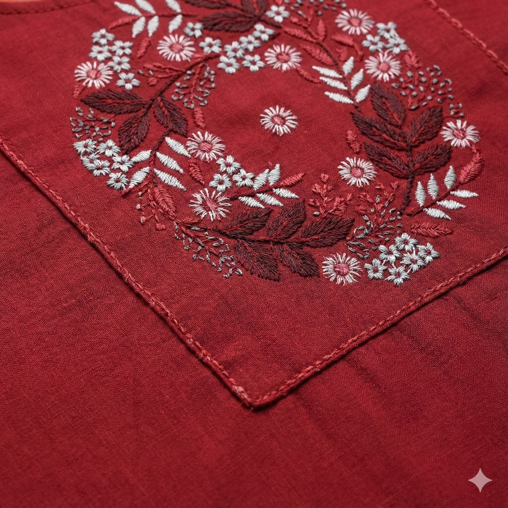 Maroon Embroidered Co-ord Set for Women | Stylish Kurti & Pant Set for Office & Daily Wear