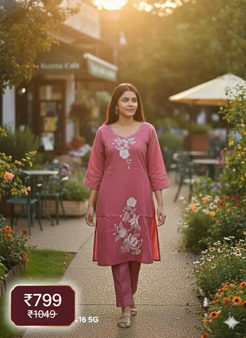Maroon Embroidered Long Cord Set for Women | Elegant Floral Work Kurta & Pant Co-Ord