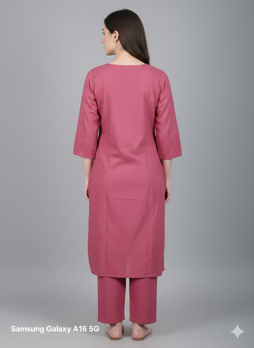 Maroon Embroidered Long Cord Set for Women | Elegant Floral Work Kurta & Pant Co-Ord