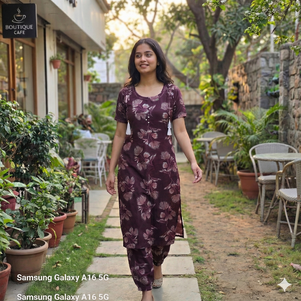Maroon Floral Printed Sleeveless Co-Ord Set for Women | Comfortable Daily Wear | Short Sleeves Attached Inside