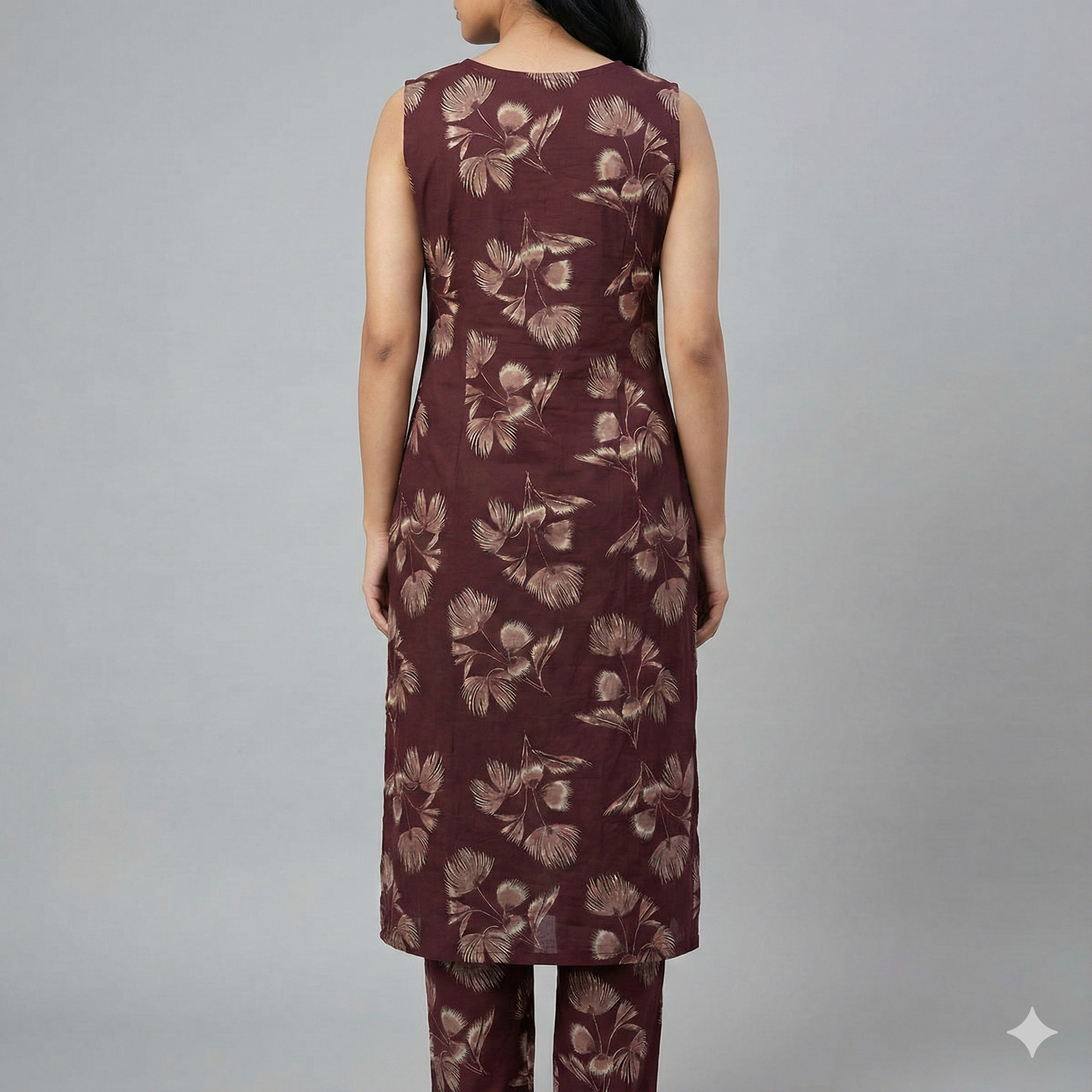 Maroon Floral Printed Sleeveless Co-Ord Set for Women | Comfortable Daily Wear | Short Sleeves Attached Inside