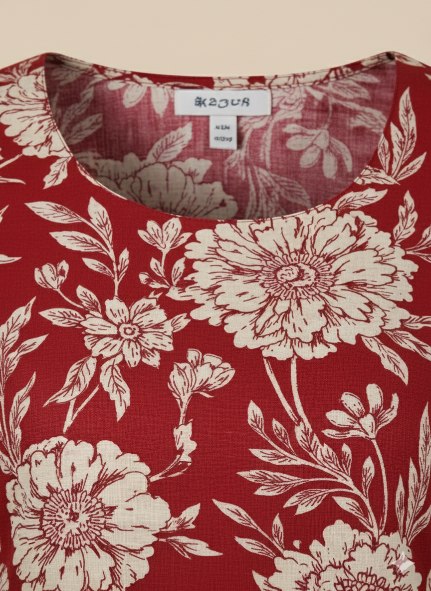 Maroon Floral Printed Cotton Straight Kurti for Women | 3/4 Sleeve Everyday Wear Kurta