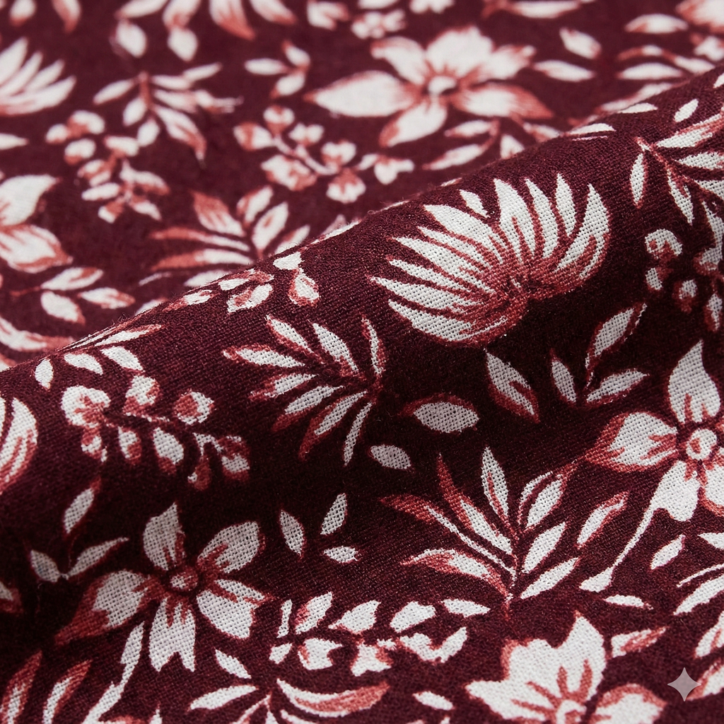 Maroon Floral Printed Cotton 3-Piece Suit Set for Women – Kurta, Pant & Dupatta
