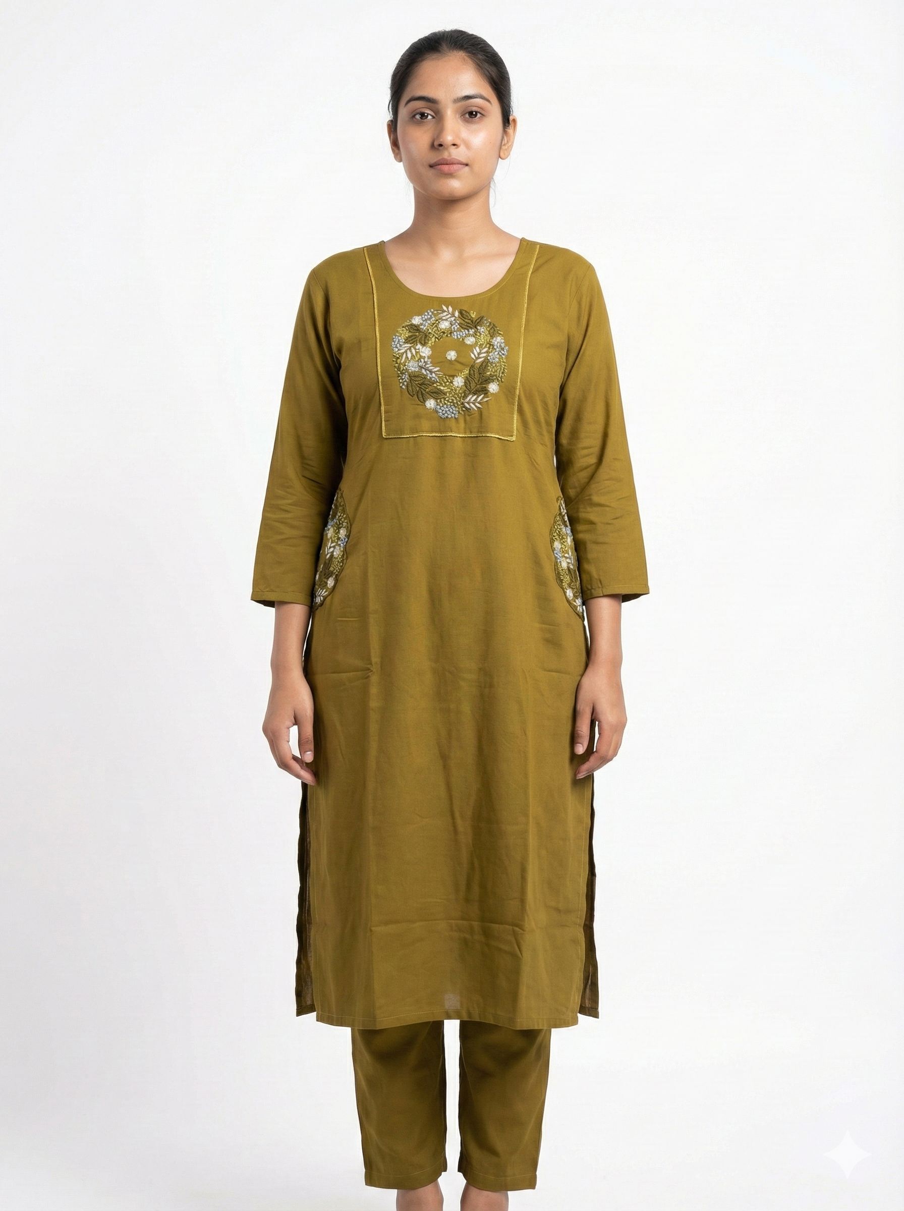 Mustard Cotton Embroidered Co-ord Set for Women – Elegant Kurta & Pant Set | Daily & Office Wear