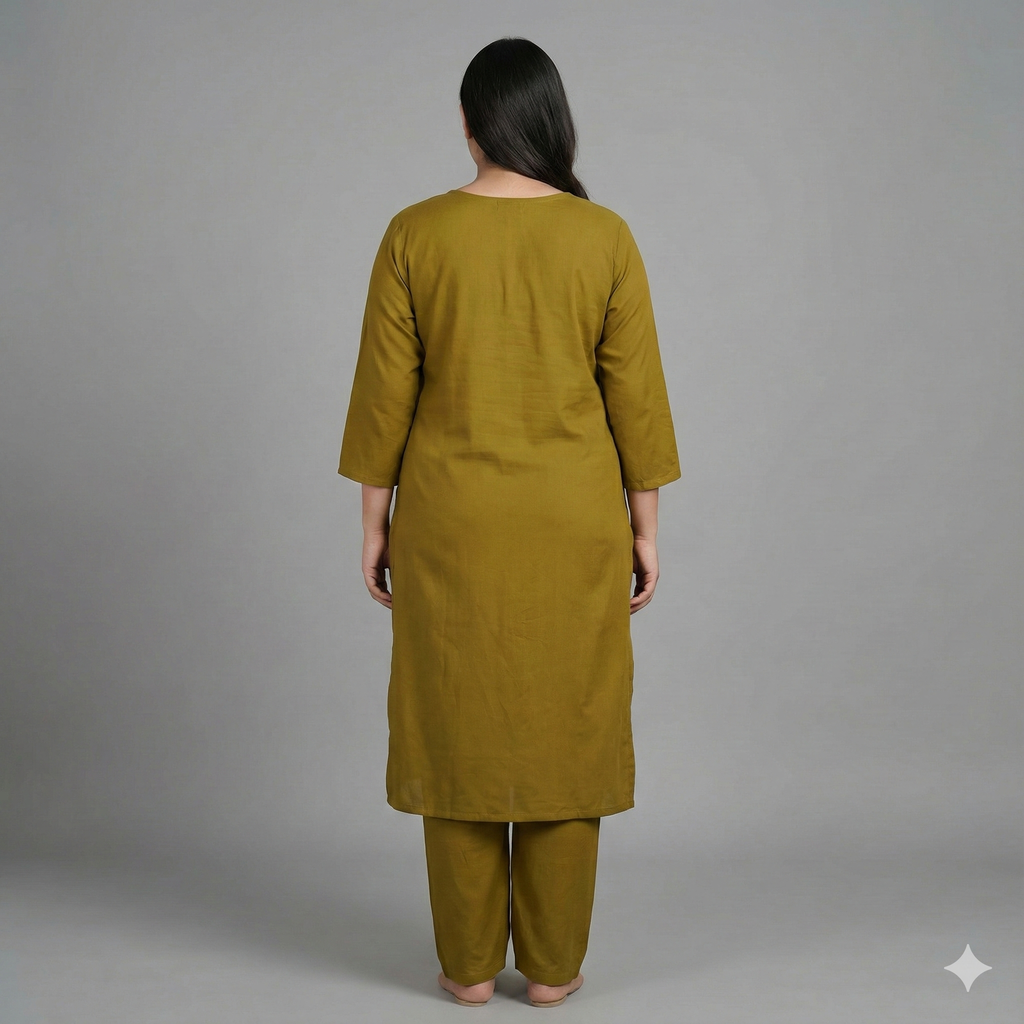 Mustard Cotton Embroidered Co-ord Set for Women – Elegant Kurta & Pant Set | Daily & Office Wear