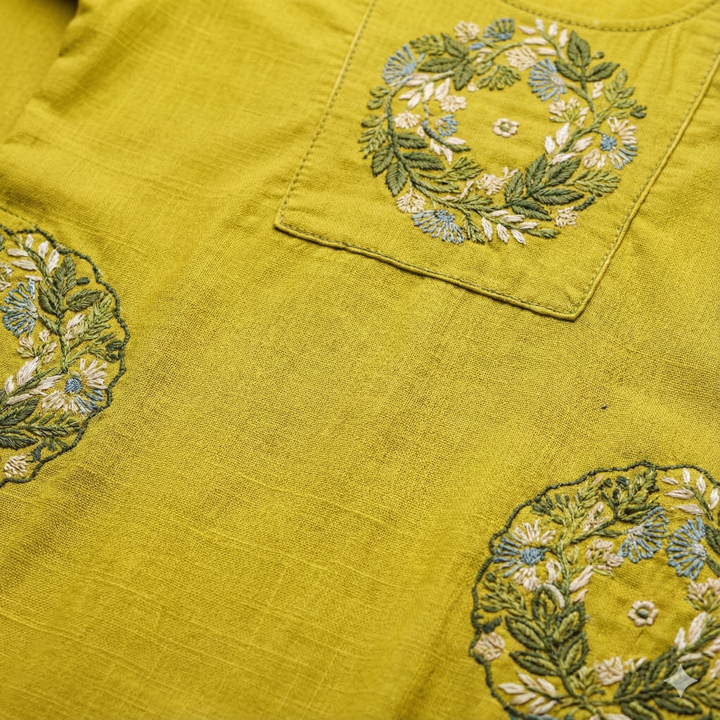 Mustard Yellow Embroidered Co-ord Set for Women | Elegant Daily Wear Kurti & Pant Set