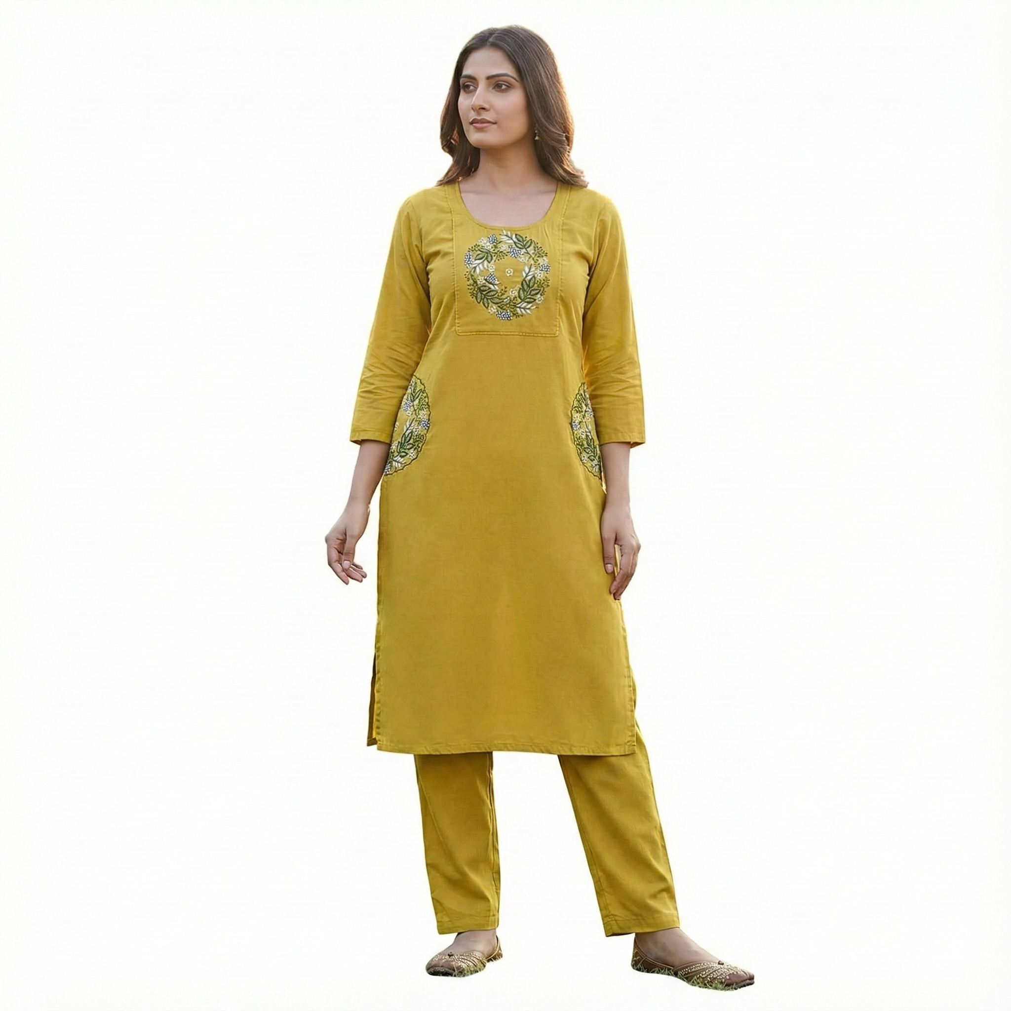 Mustard Cotton Embroidered Co-ord Set for Women – Stylish Kurta & Pant Set | Daily & Office Wear