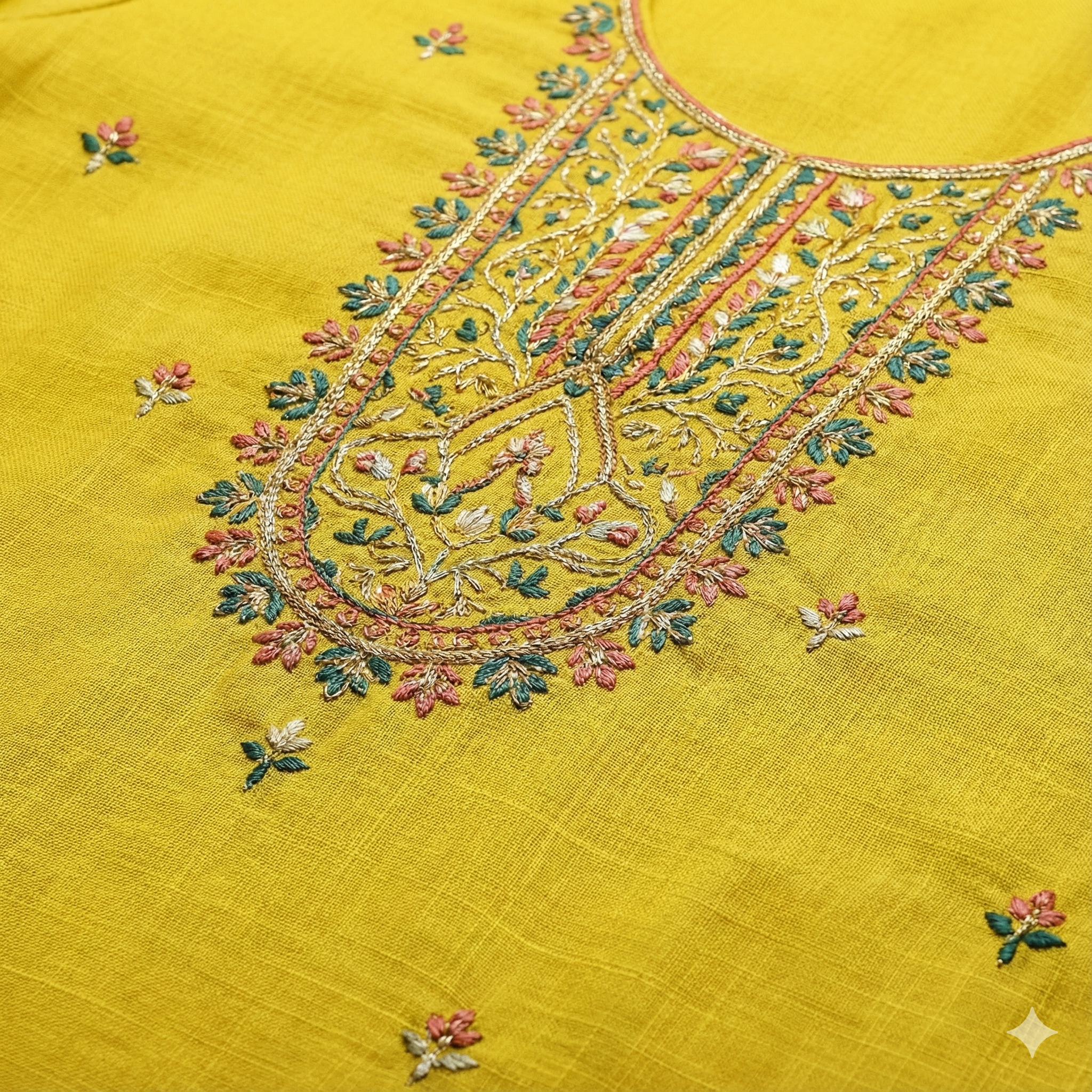Mustard Yellow Embroidered 3-Piece Suit Set for Women – Kurta, Pant & Printed Dupatta | Festive Ethnic Wear