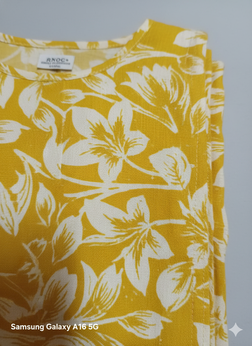 Plus Size Mustard Yellow Floral Cotton Long Kurti for Women (XXL–5XL) | Comfortable Daily Wear Straight Fit Kurta