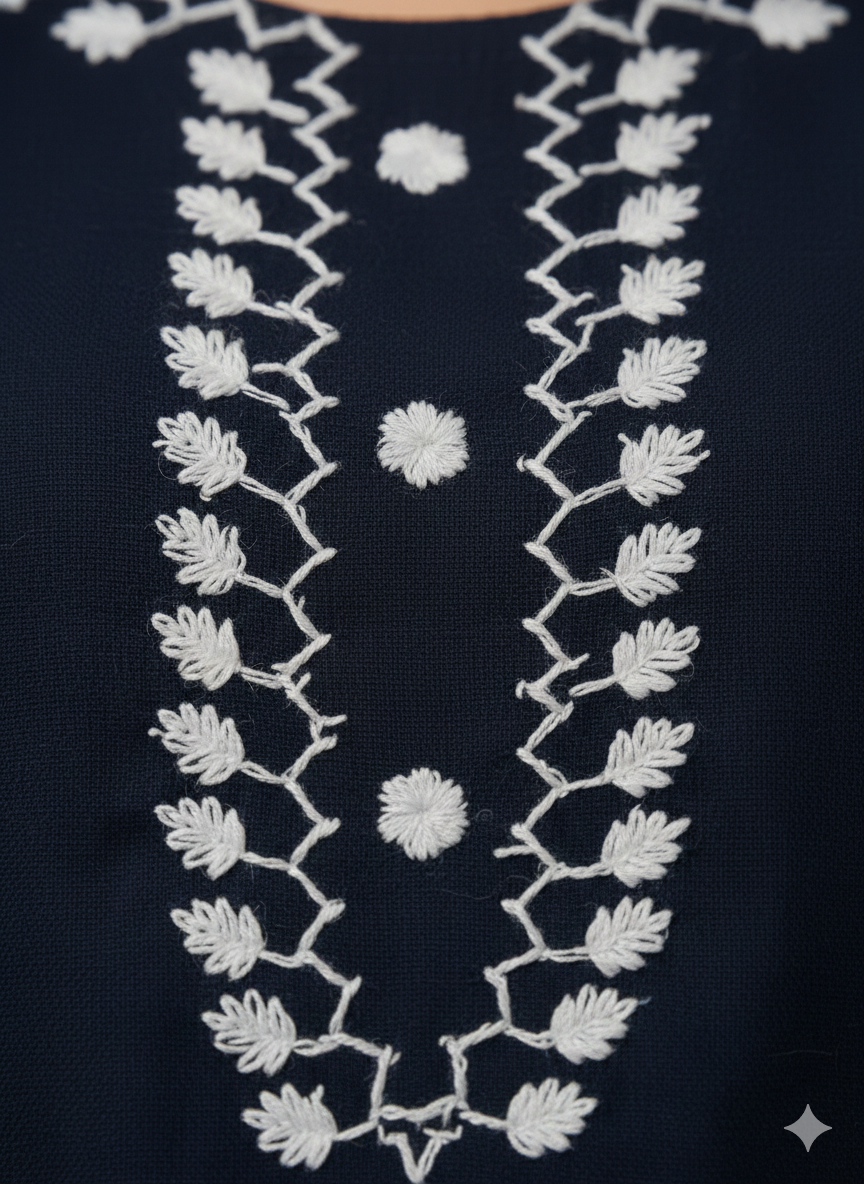 Navy Blue Embroidered Long Cord Set for Women | Elegant Daily Wear Two-Piece Set