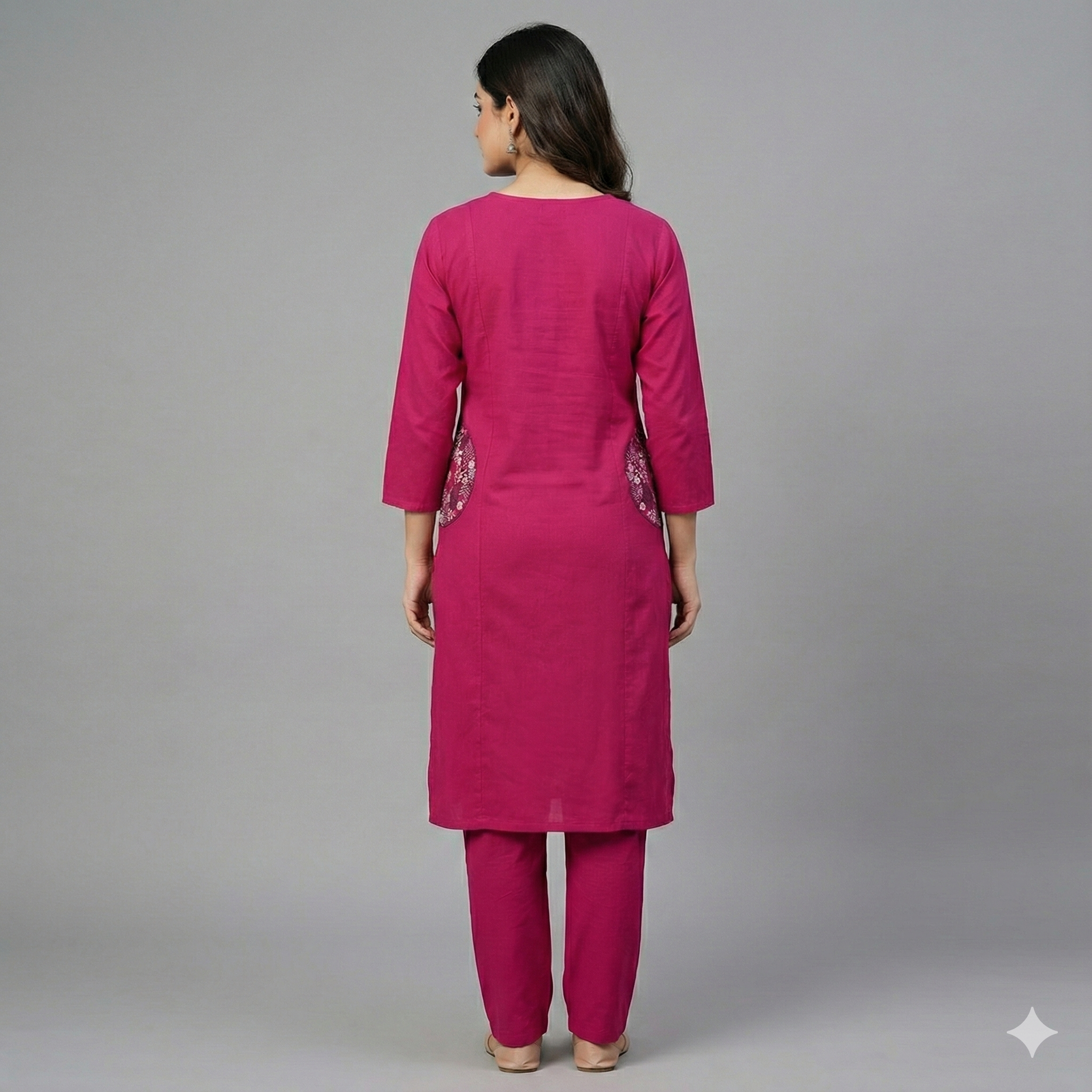 Pink Cotton Embroidered Co-ord Set for Women – Stylish Kurta & Pant Set | Comfortable Daily Wear