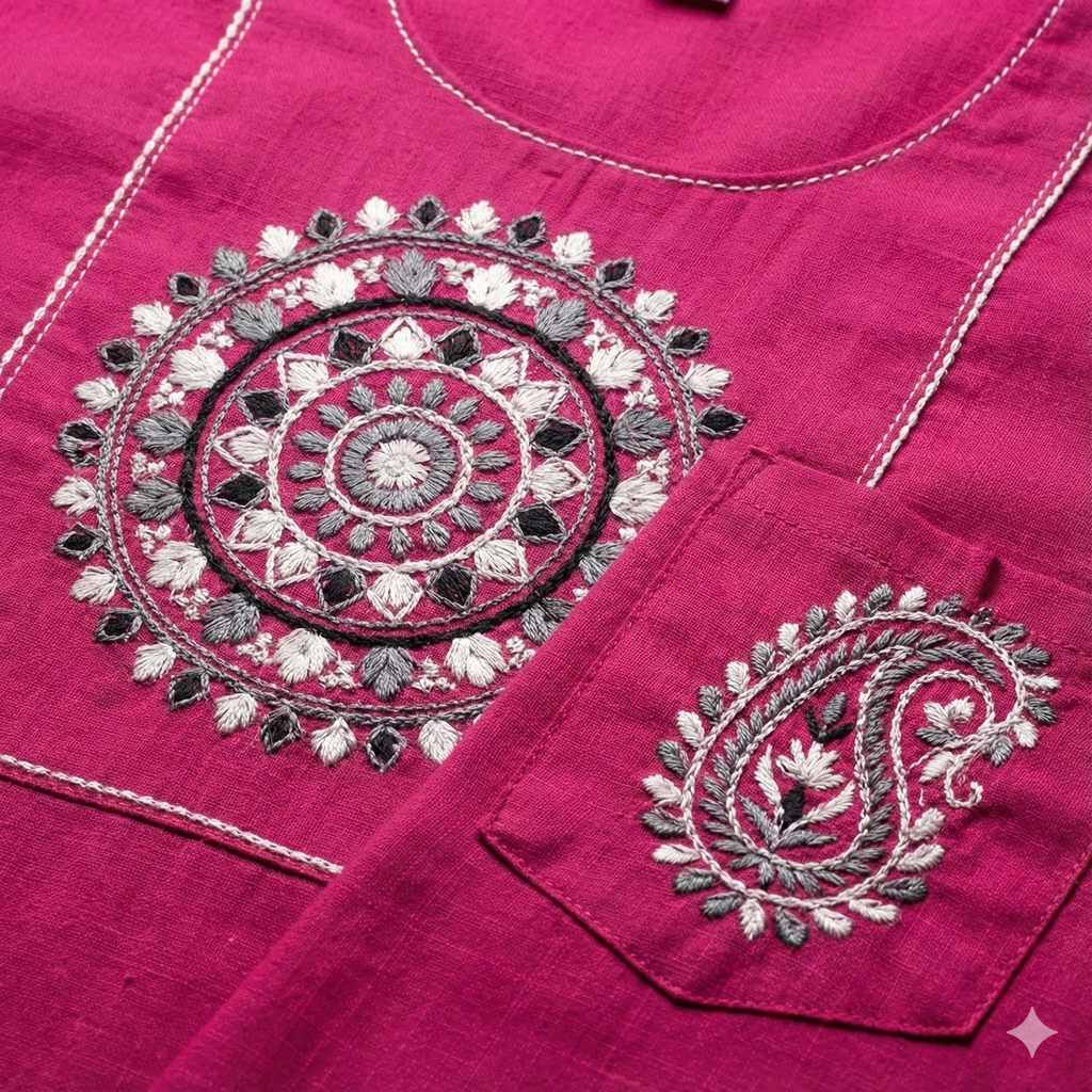 Pink Cotton Embroidered Co-ord Set for Women – Stylish Kurta & Pant Set | Comfortable Daily Wear