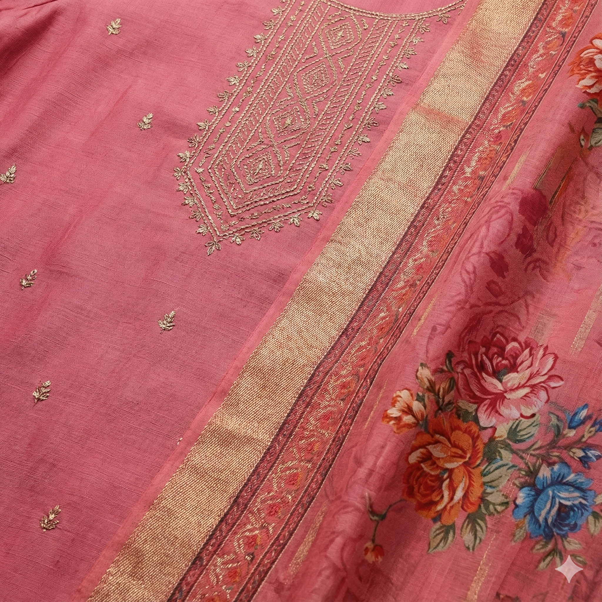 Pink Embroidered 3-Piece Suit Set for Women – Kurta, Pant & Printed Dupatta | Festive & Ethnic Wear
