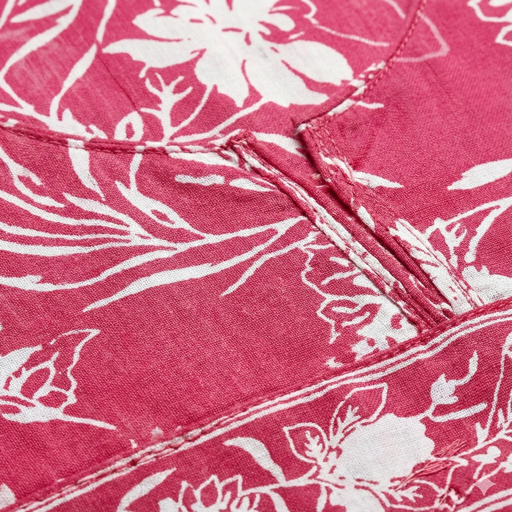 Pink Floral Printed Cotton 3-Piece Suit Set for Women – Kurta, Pant & Dupatta | Comfortable Daily & Office Wear