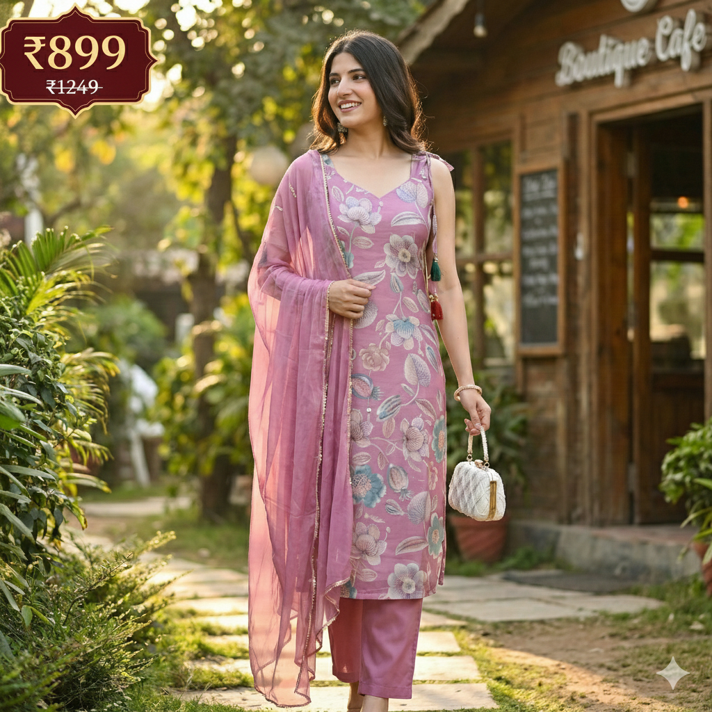 Pink Floral Embroidered 3-Piece Suit for Women – Elegant Festive & Party Wear 2-Piece Suit