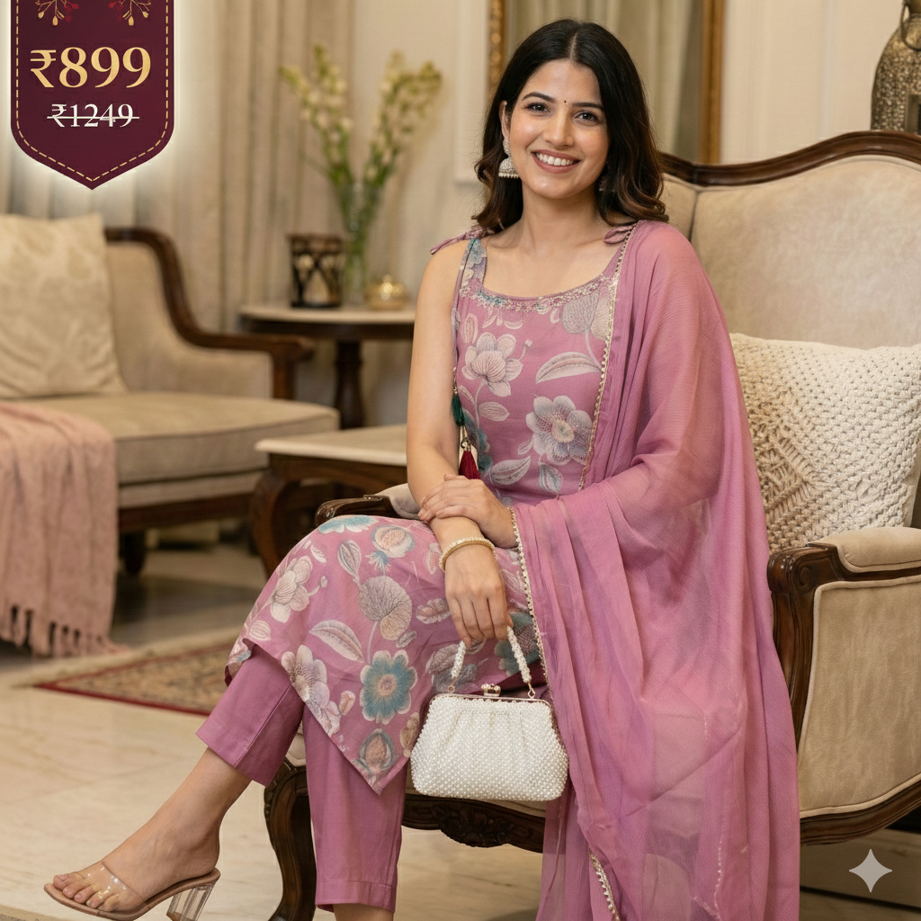 Pink Floral Embroidered 3-Piece Suit for Women – Elegant Festive & Party Wear 2-Piece Suit