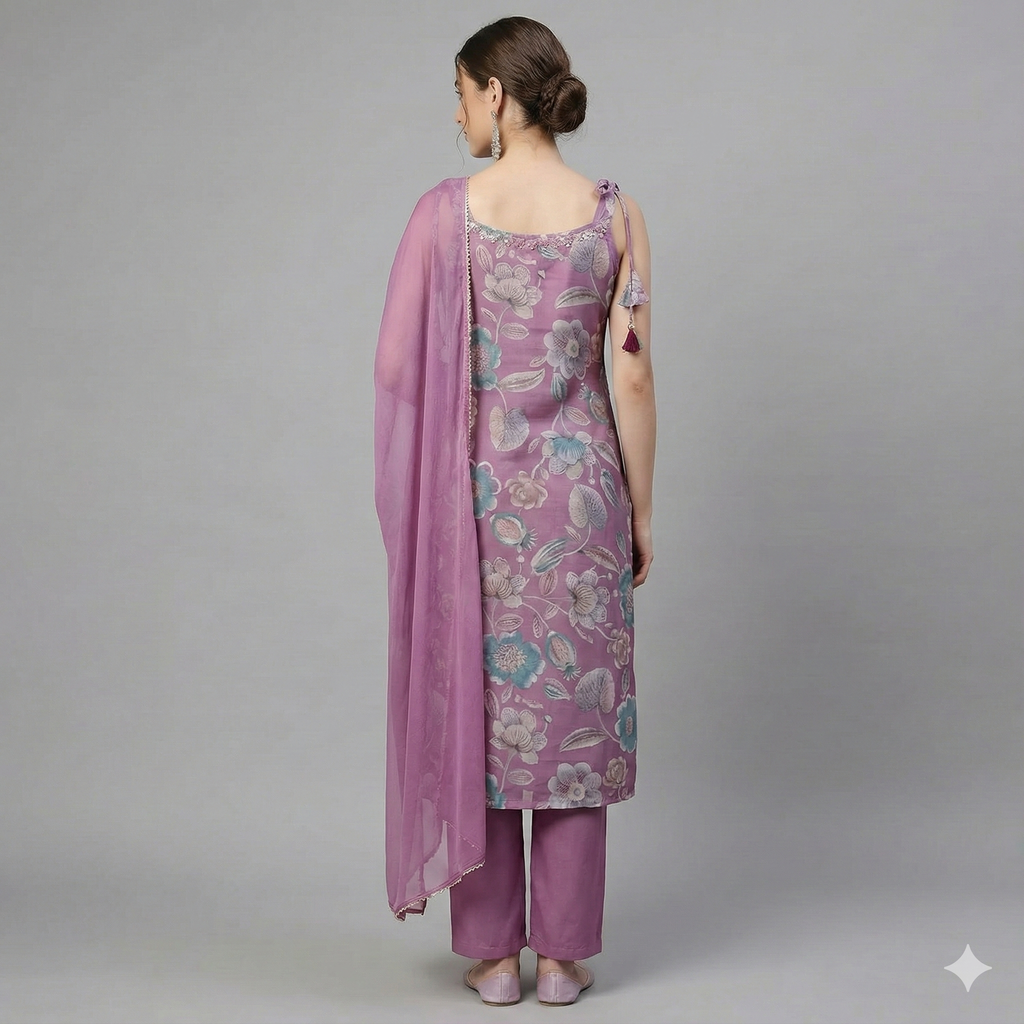 Pink Floral Embroidered Kurta Pant Set for Women – Elegant Festive & Party Wear 2-Piece Suit