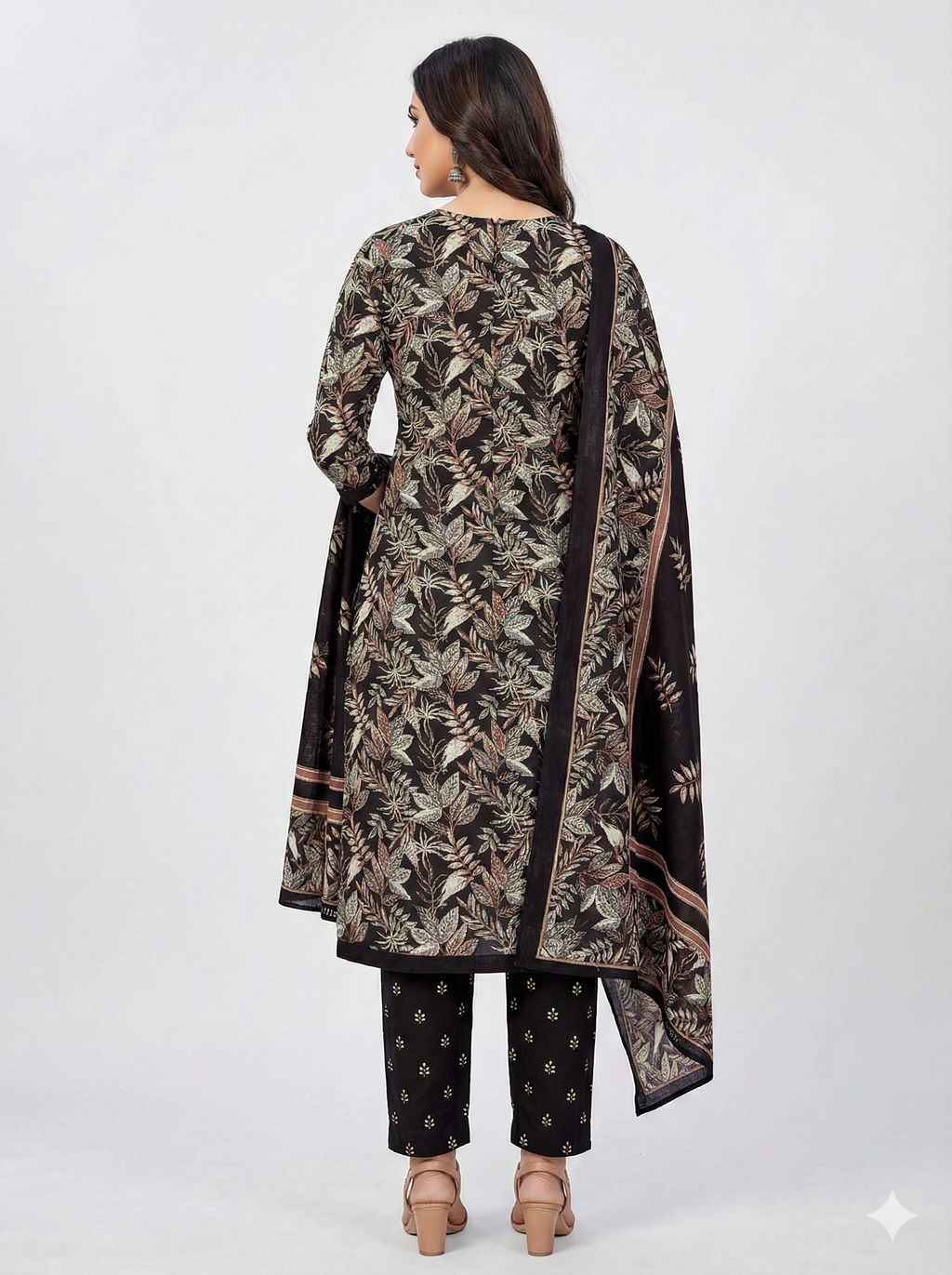 Black Floral Printed Patiala 3-Piece Suit Set for Women – Kurta, Patiala Pant & Dupatta