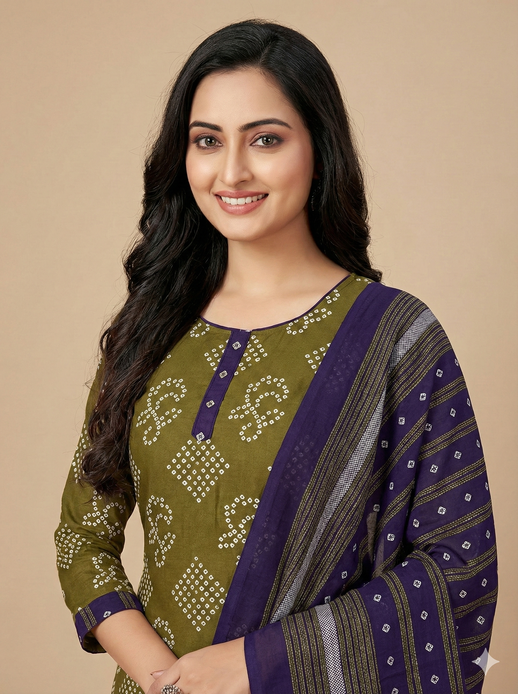 Olive Green & Purple Printed Patiala 3-Piece Suit Set for Women – 5XL Kurta, Patiala Pant & Dupatta
