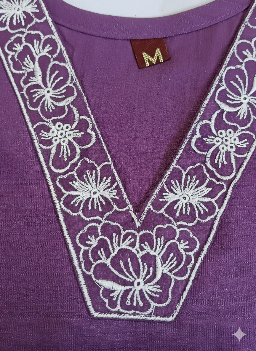 Purple Embroidered Cord Set for Women – Premium Cotton Co-ord with V-Neck Kurta & Straight Pants | Elegant Ethnic Wear