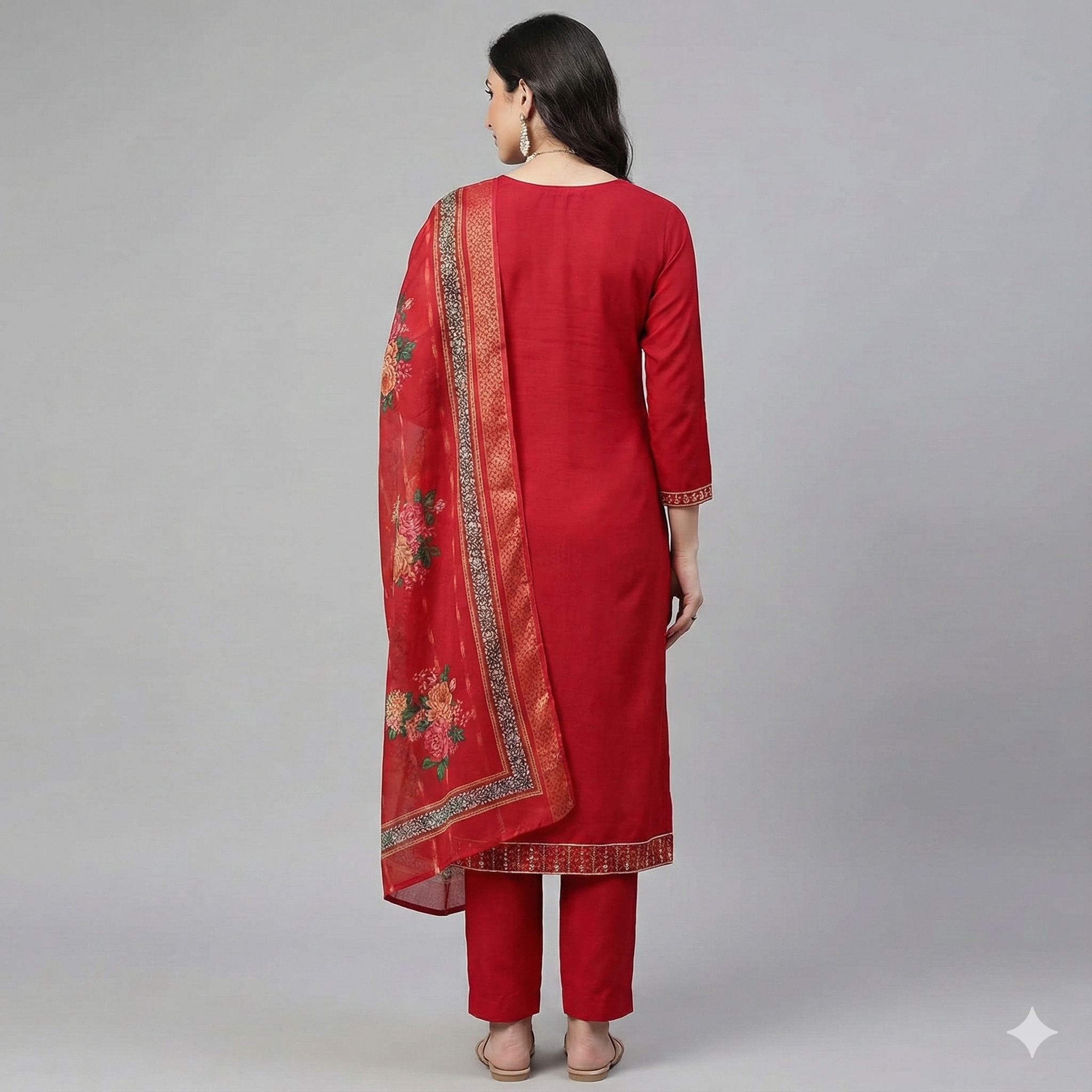 Red Embroidered 3-Piece Suit Set for Women – Kurta, Pant & Dupatta | Festive & Traditional Wear