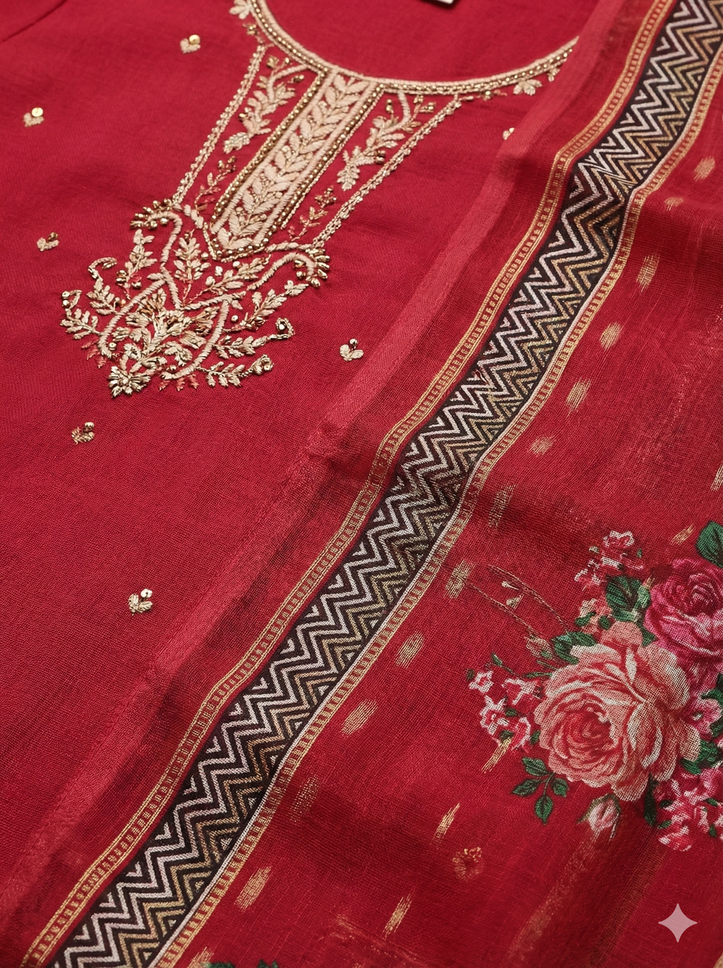 Red Embroidered 3-Piece Suit Set for Women – Kurta, Pant & Dupatta | Festive & Traditional Wear