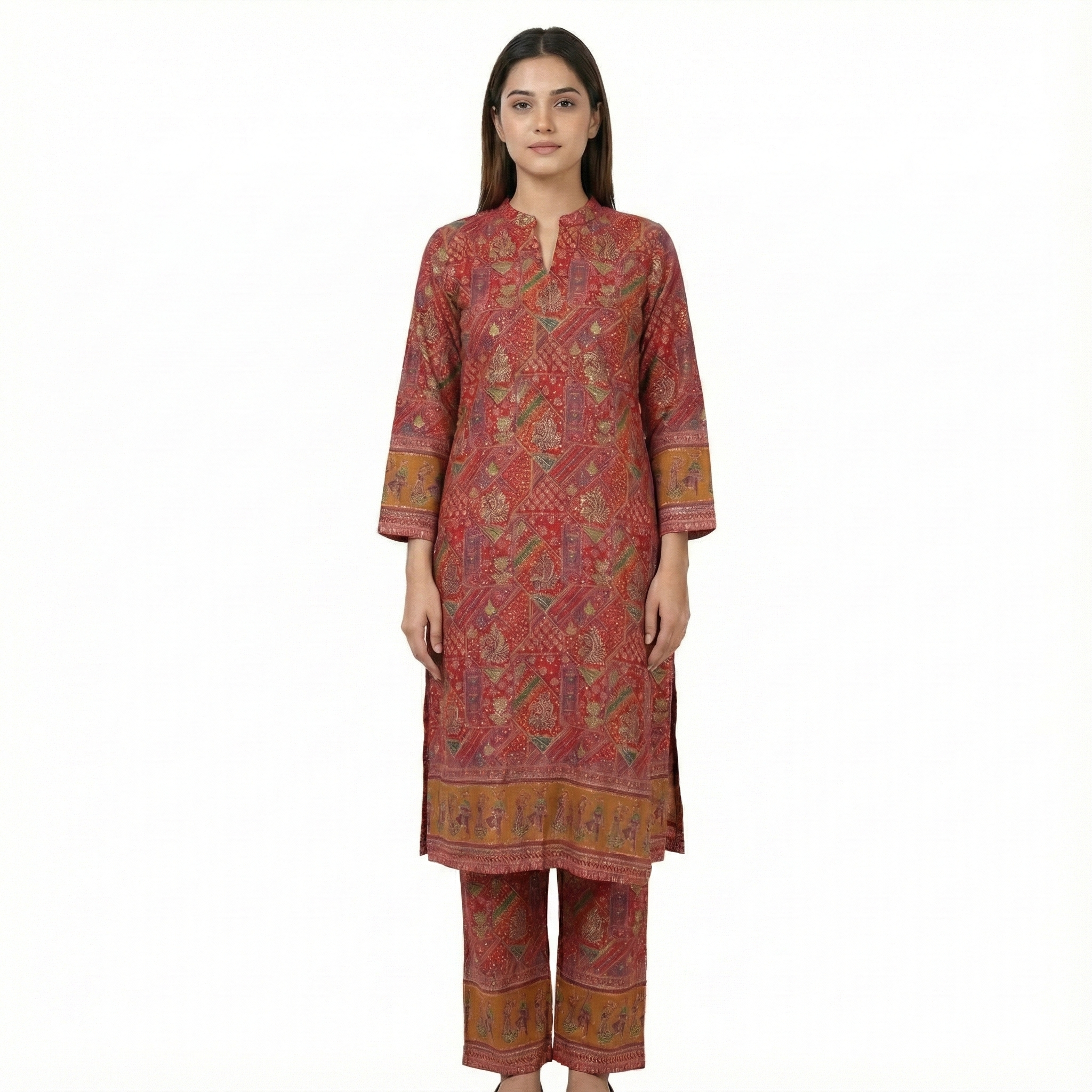 Red Ethnic Print Cotton Co-ord Set for Women | Comfortable Kurta & Pant Set