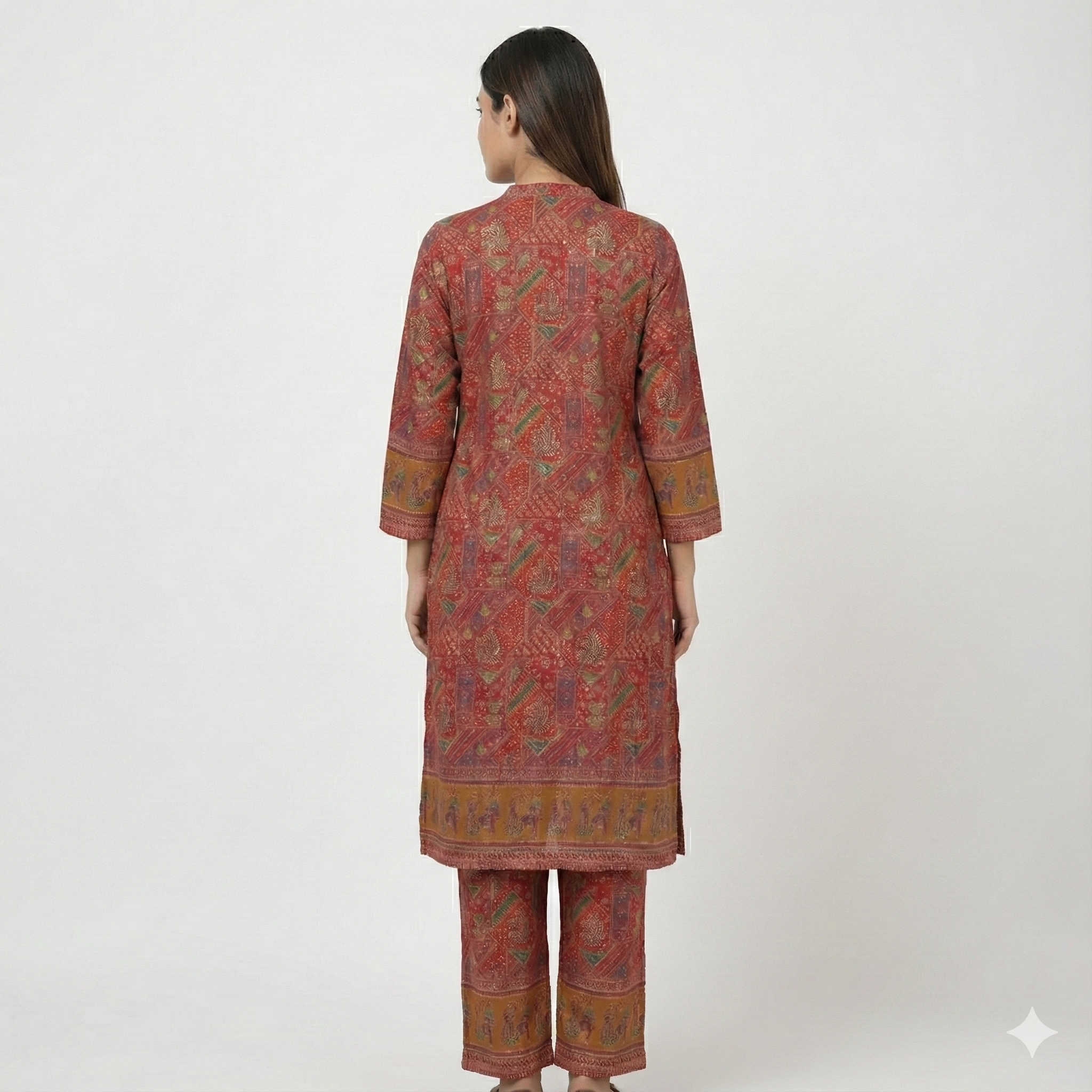 Red Ethnic Print Cotton Co-ord Set for Women | Comfortable Kurta & Pant Set