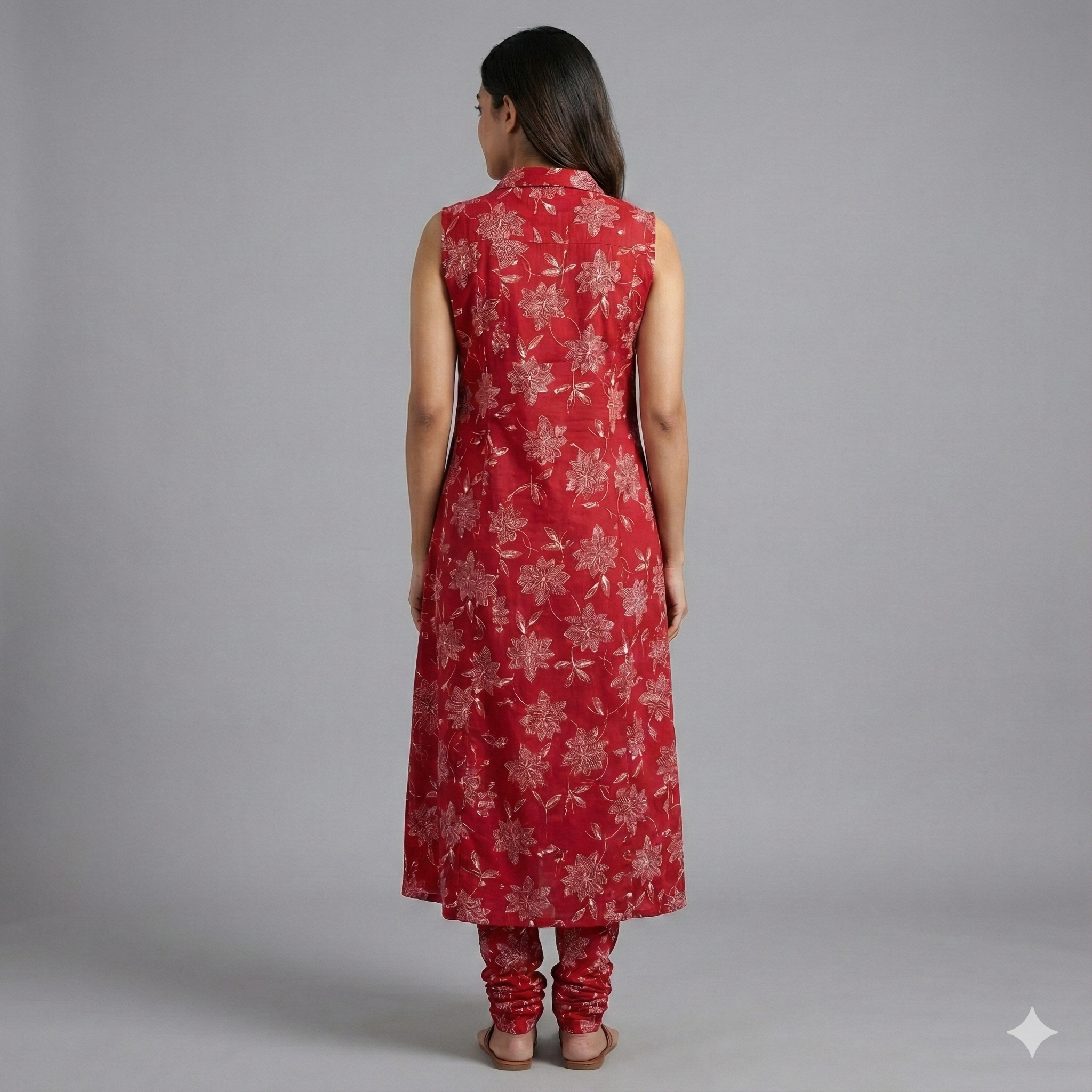 Red Floral Cotton Sleeveless Co-ord Set for Women | Kurta & Pant Set with Attached 3/4 Sleeves