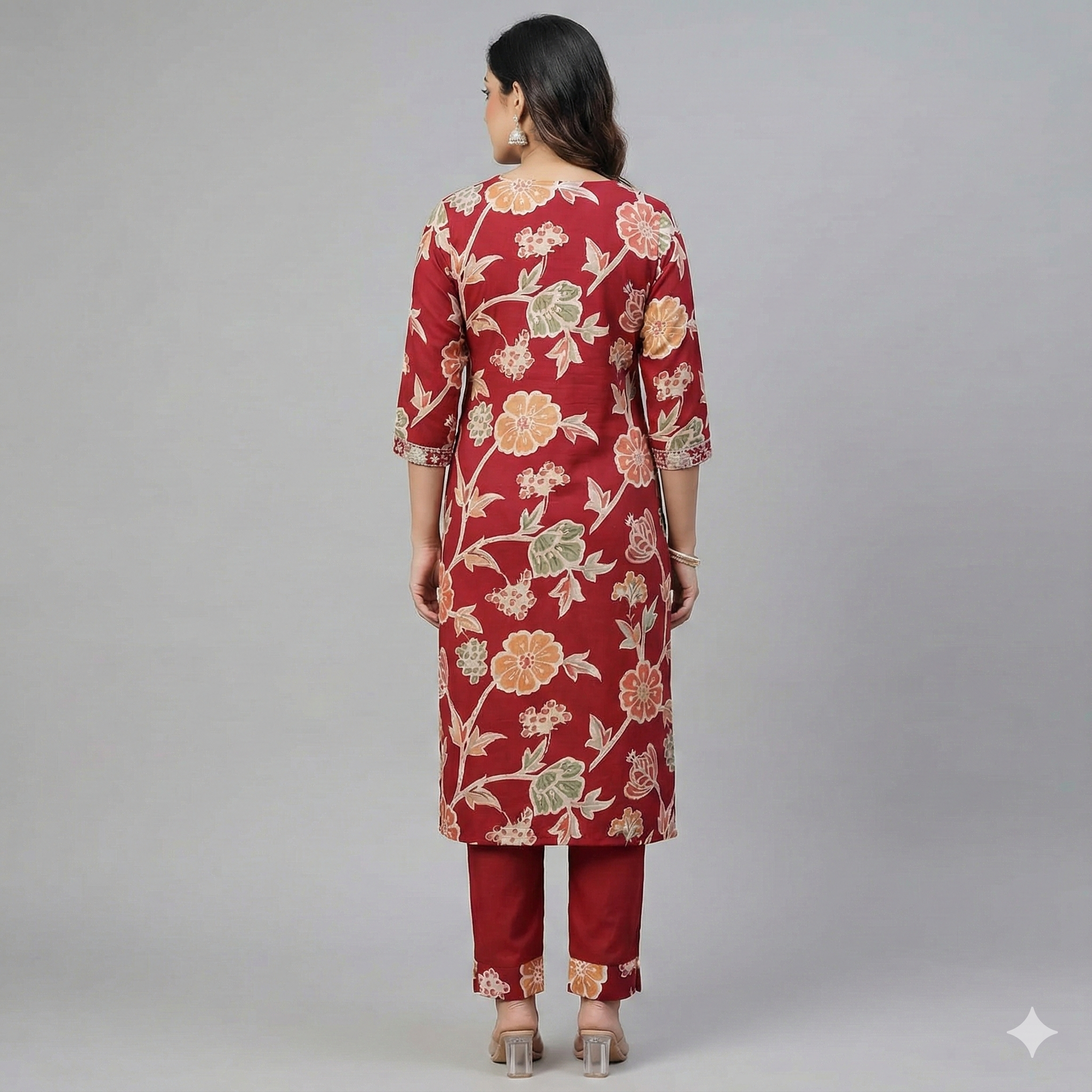 Red Floral Printed Kurta Pant Set for Women – Elegant Daily Wear & Casual Ethnic Suit