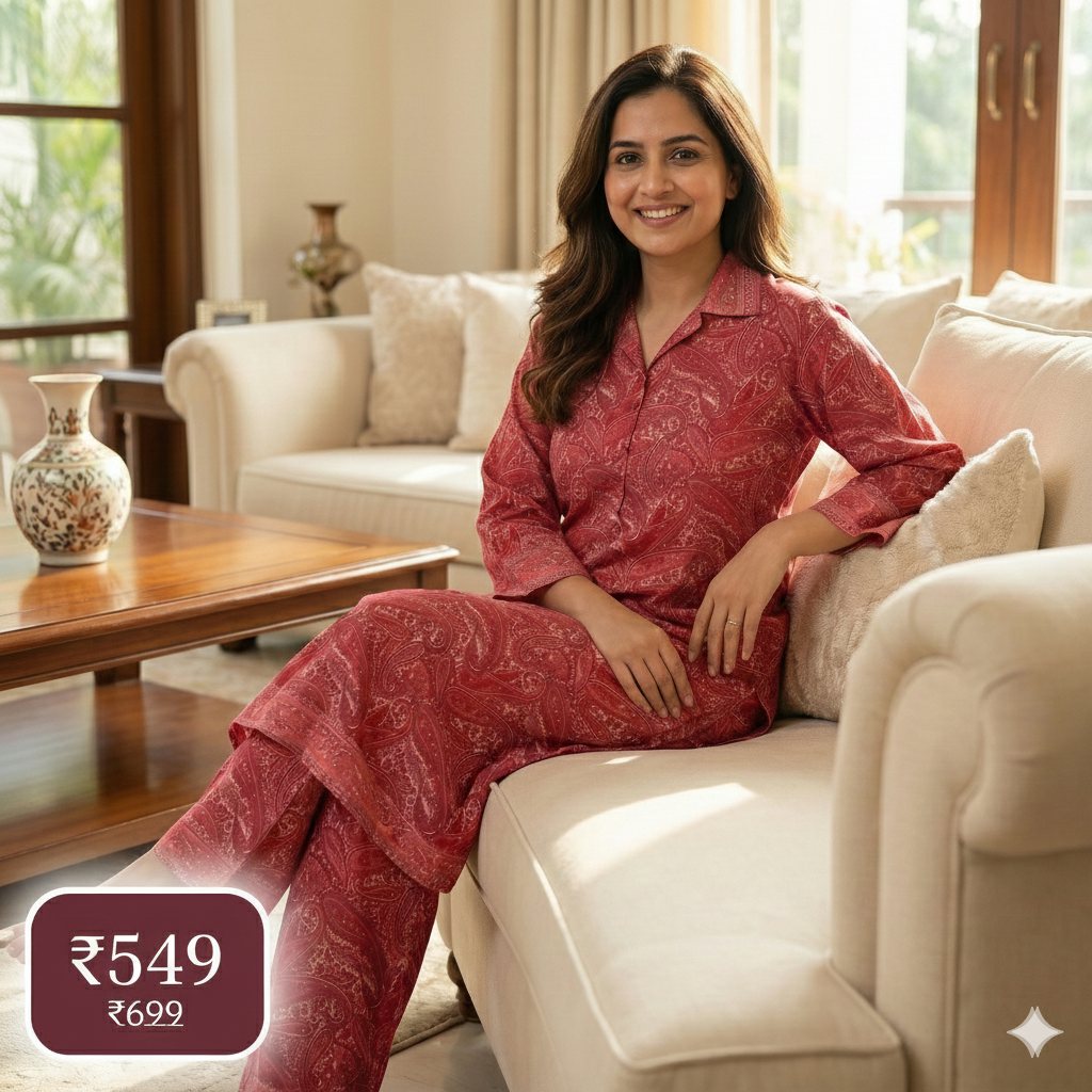 Red Paisley Printed Cotton Co-ord Set for Women | Comfortable Daily Wear & Stylish Casual Outfit