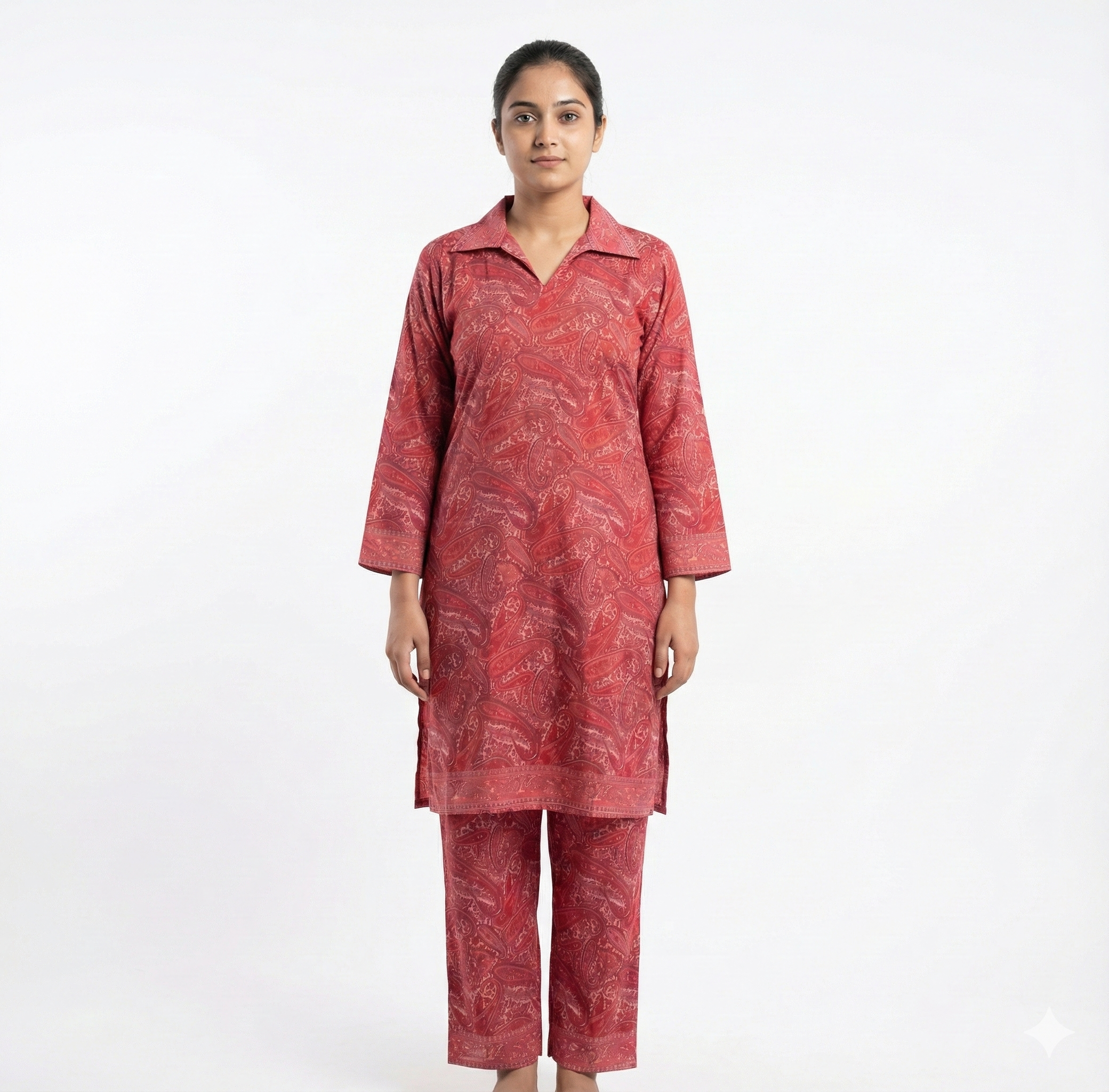 Red Paisley Printed Cotton Co-ord Set for Women | Comfortable Daily Wear & Stylish Casual Outfit