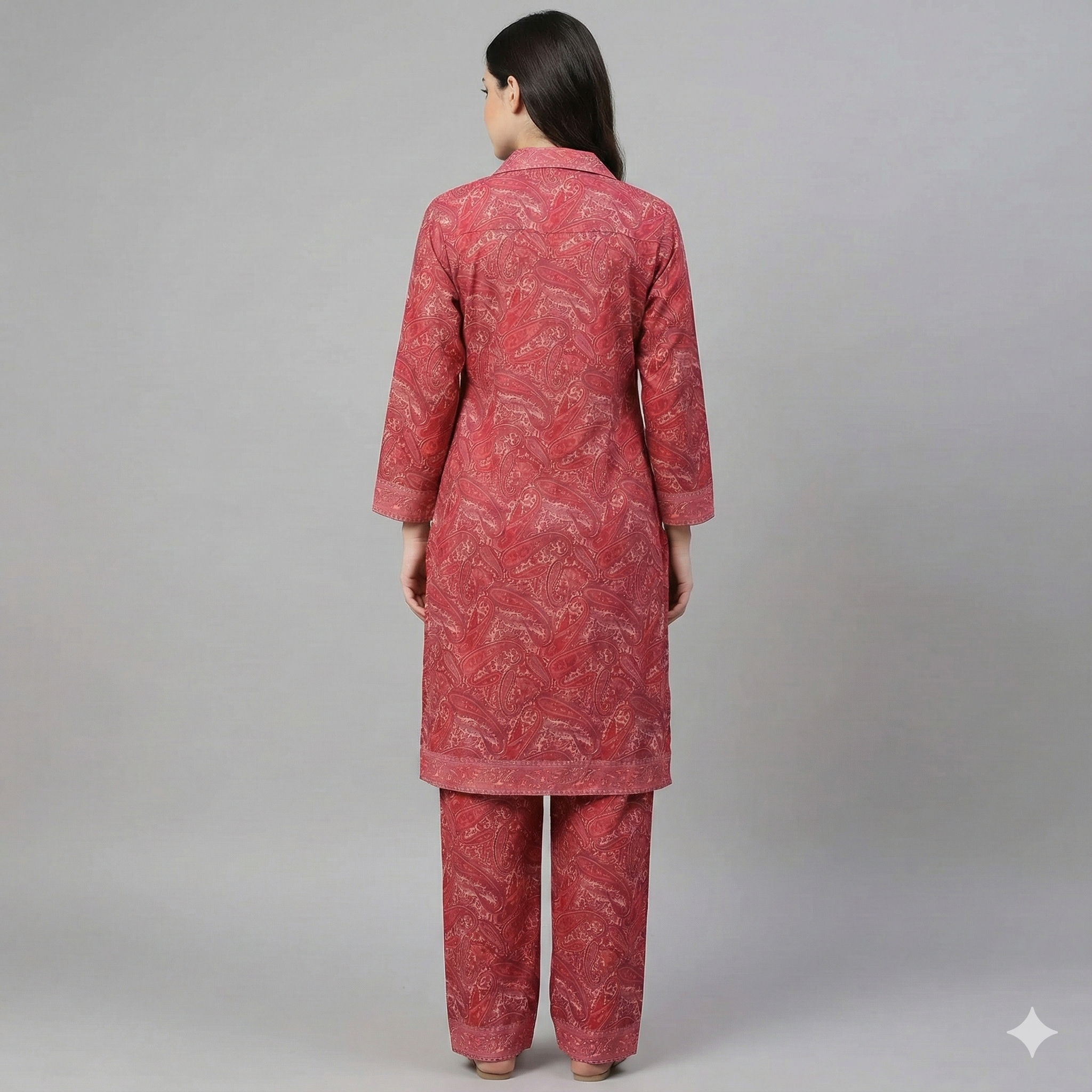 Red Paisley Printed Cotton Co-ord Set for Women | Comfortable Daily Wear & Stylish Casual Outfit