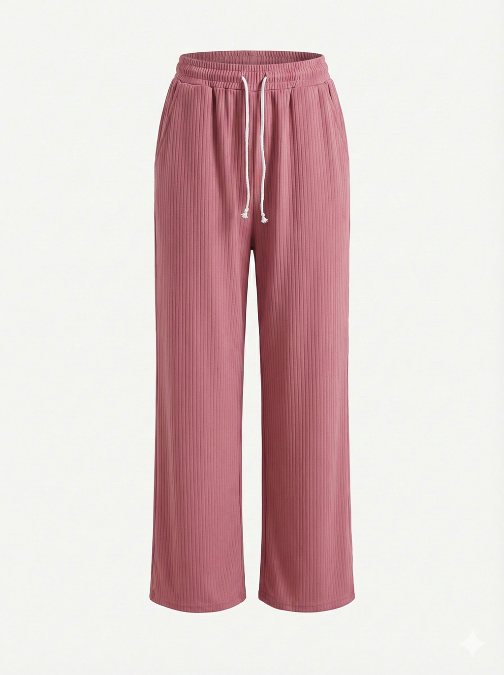Women’s Ribbed High-Waist Lounge Pants – Soft Stretchy Straight Fit (Rose Pink)