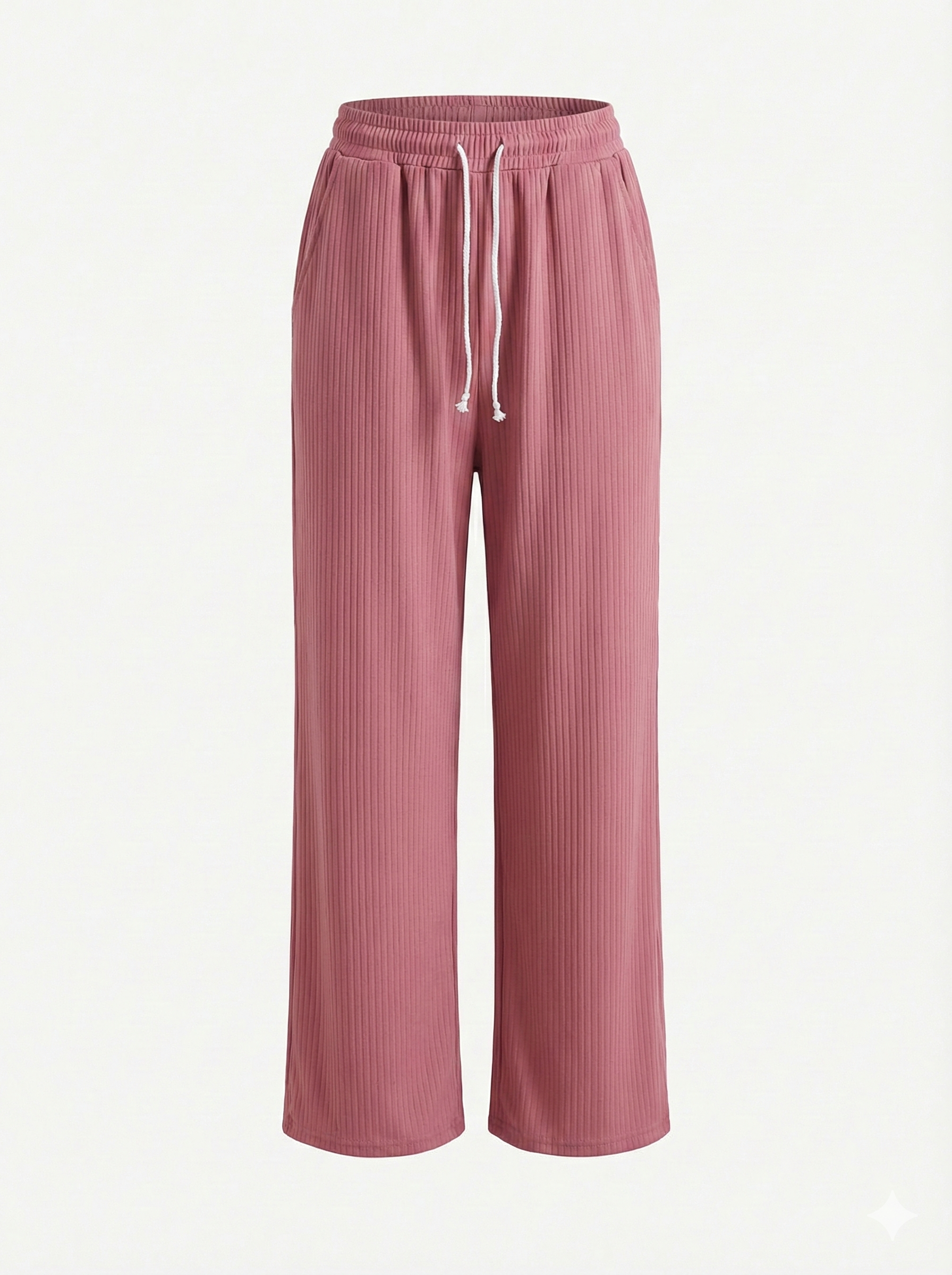 Women’s Ribbed High-Waist Lounge Pants – Soft Stretchy Straight Fit (Rose Pink)