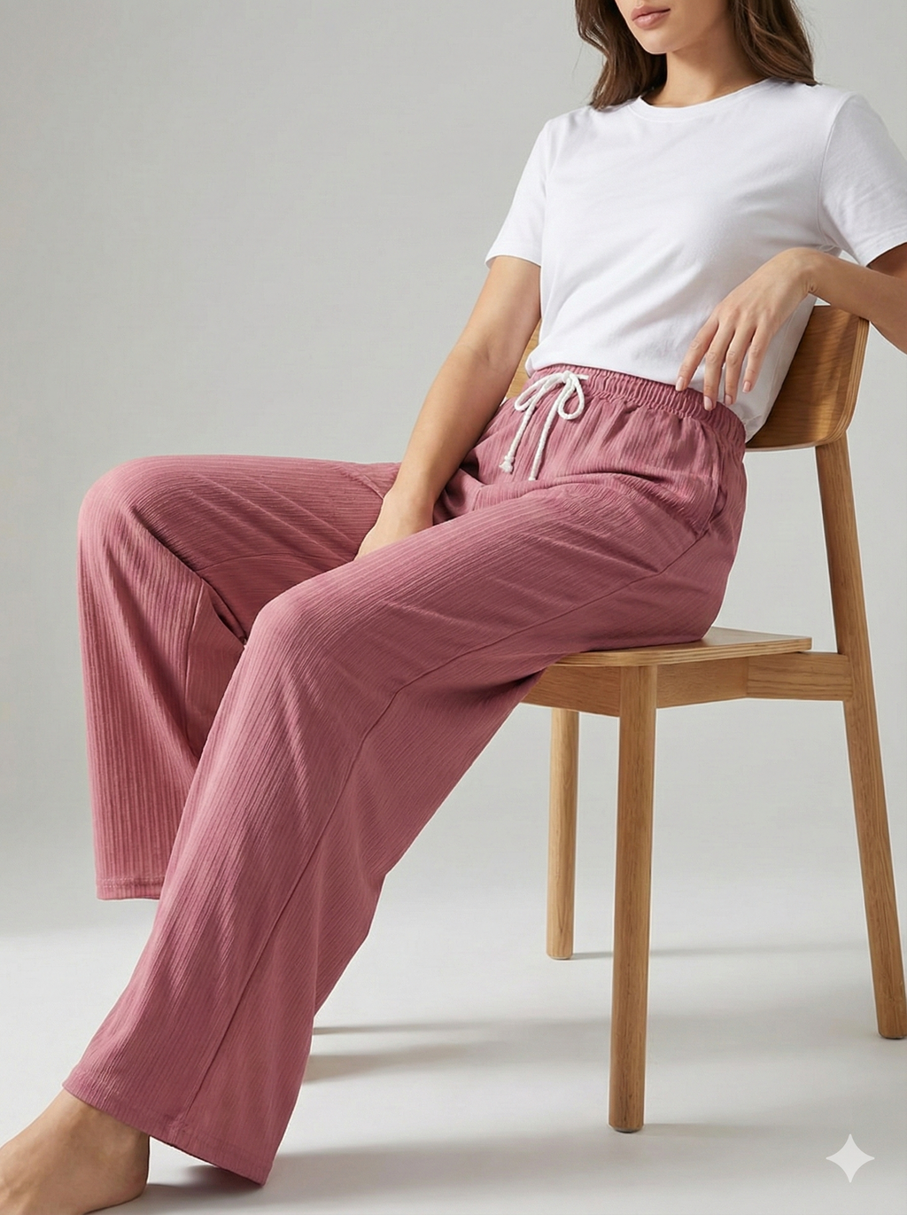 Women’s Ribbed High-Waist Lounge Pants – Soft Stretchy Straight Fit (Rose Pink)