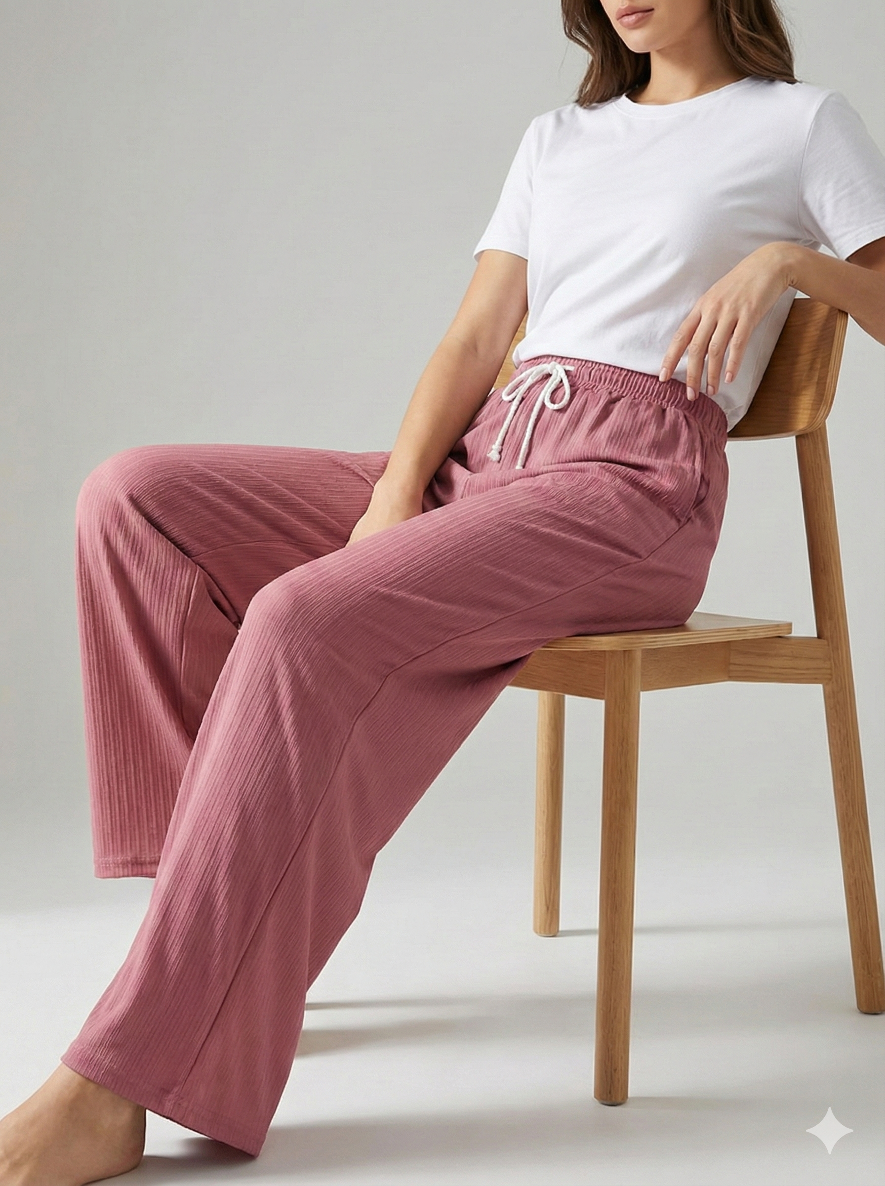 Women’s Ribbed High-Waist Lounge Pants – Soft Stretchy Straight Fit (Rose Pink)