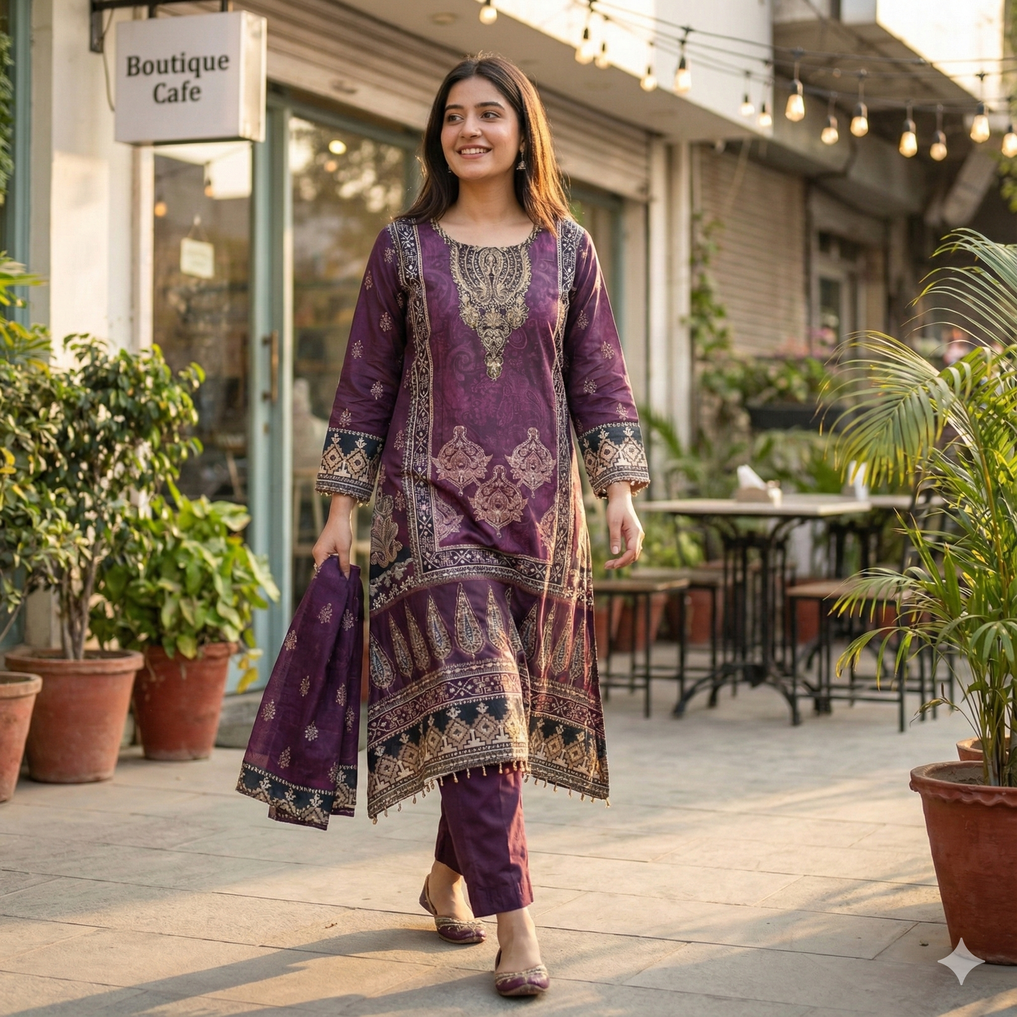 Royal Purple Printed 3-Piece Kurta Pant Dupatta Set for Women | Festive & Daily Wear Suit