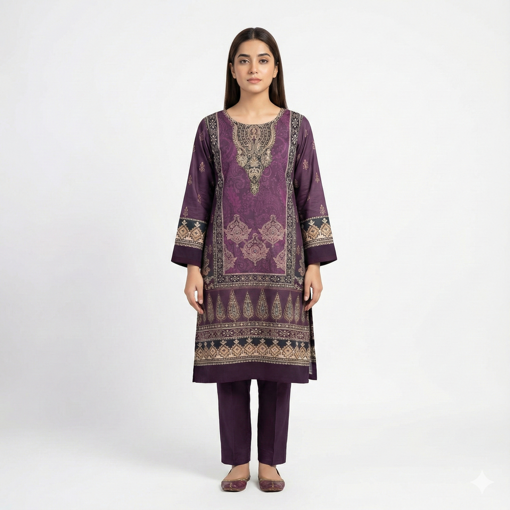 Royal Purple Printed 3-Piece Kurta Pant Dupatta Set for Women | Festive & Daily Wear Suit