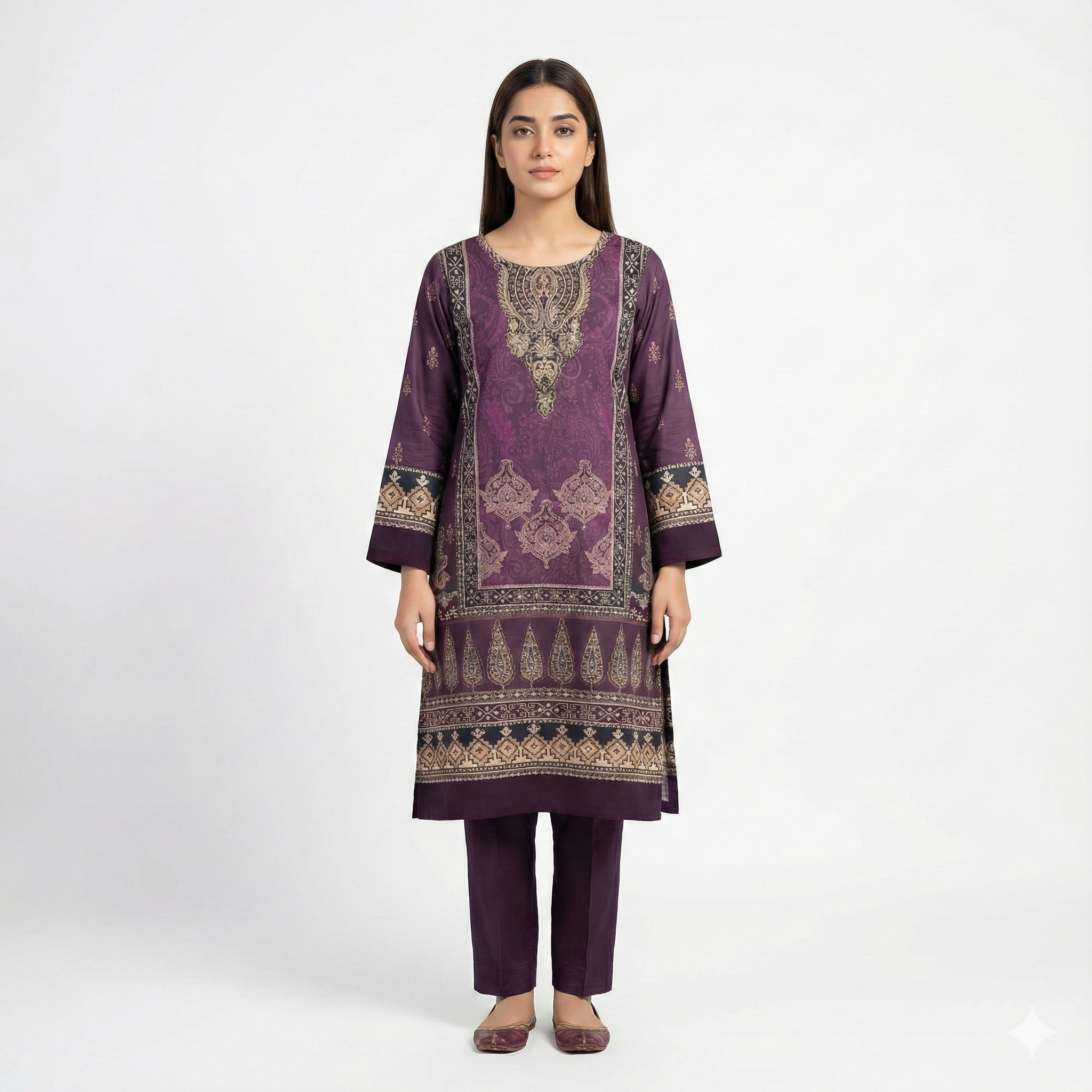 Royal Purple Printed 3-Piece Kurta Pant Dupatta Set for Women | Festive & Daily Wear Suit