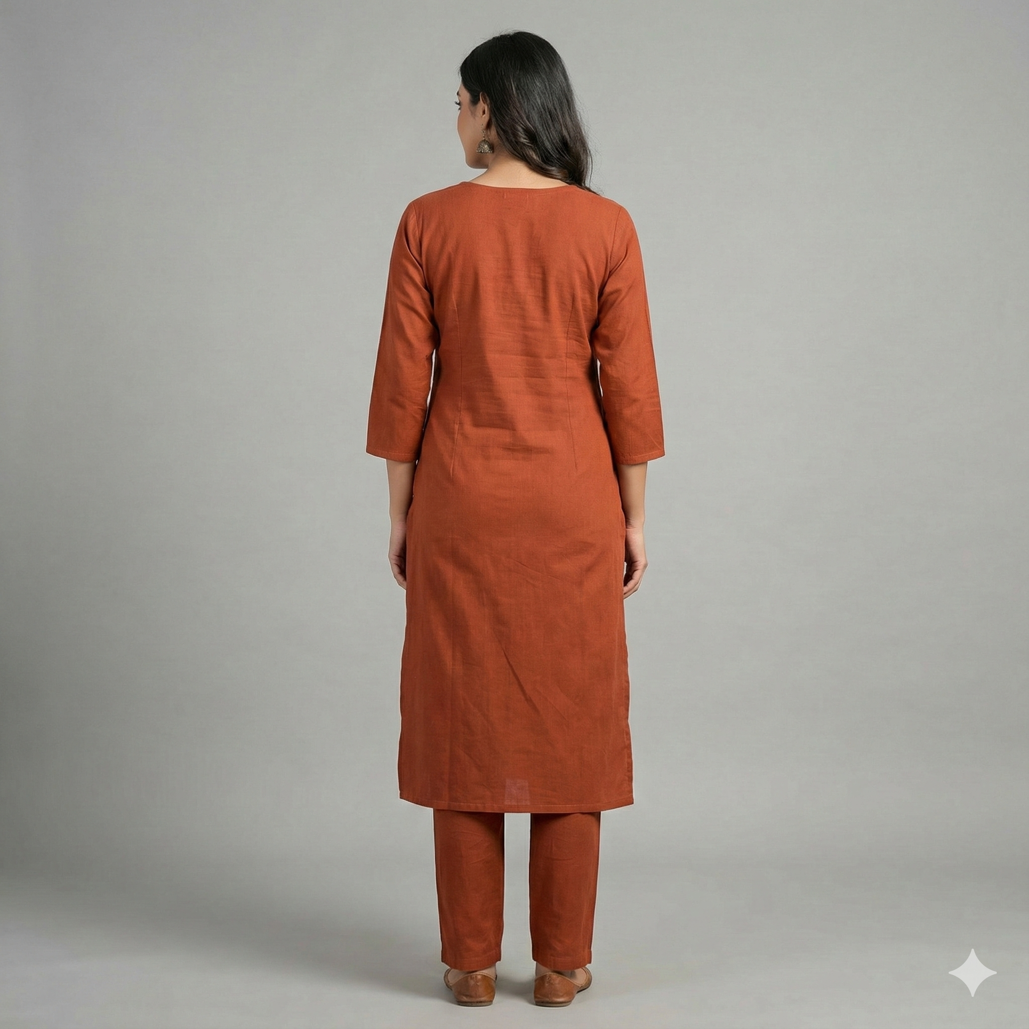 Rust Brown Embroidered Co-ord Set for Women | Elegant Kurti & Pant Set for Daily & Office Wear