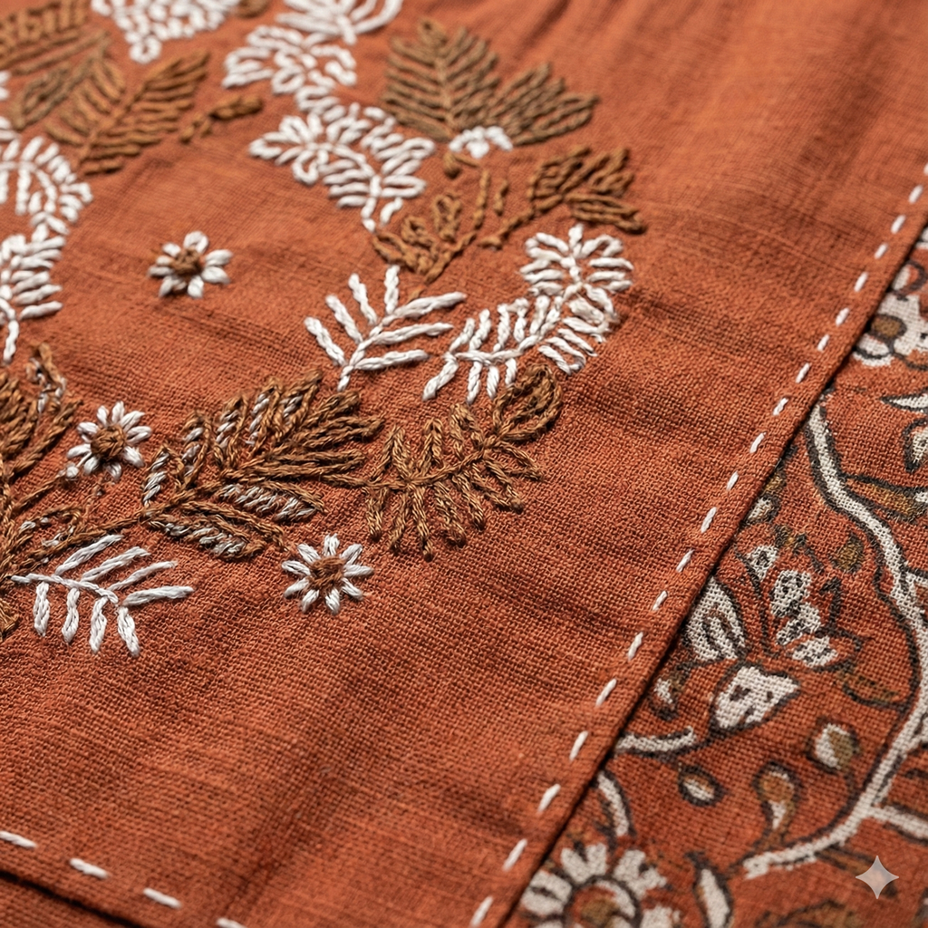 Rust Brown Embroidered Co-ord Set for Women | Elegant Kurti & Pant Set for Daily & Office Wear