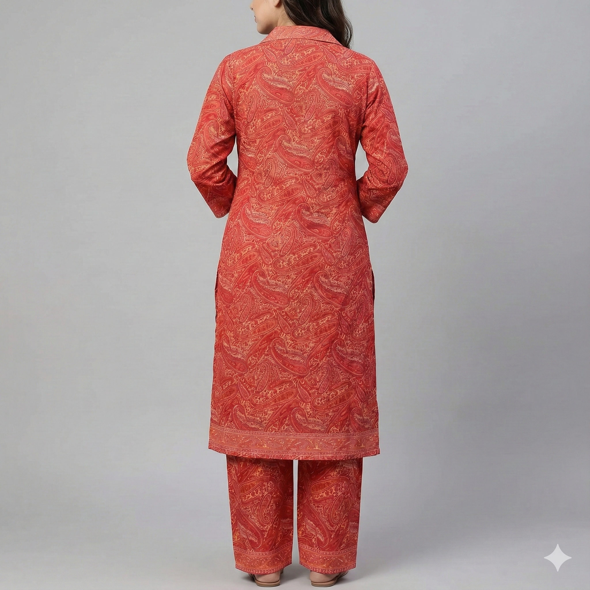 Rust Orange Paisley Printed Cotton Co-ord Set for Women | Comfortable Daily Wear Ethnic Set