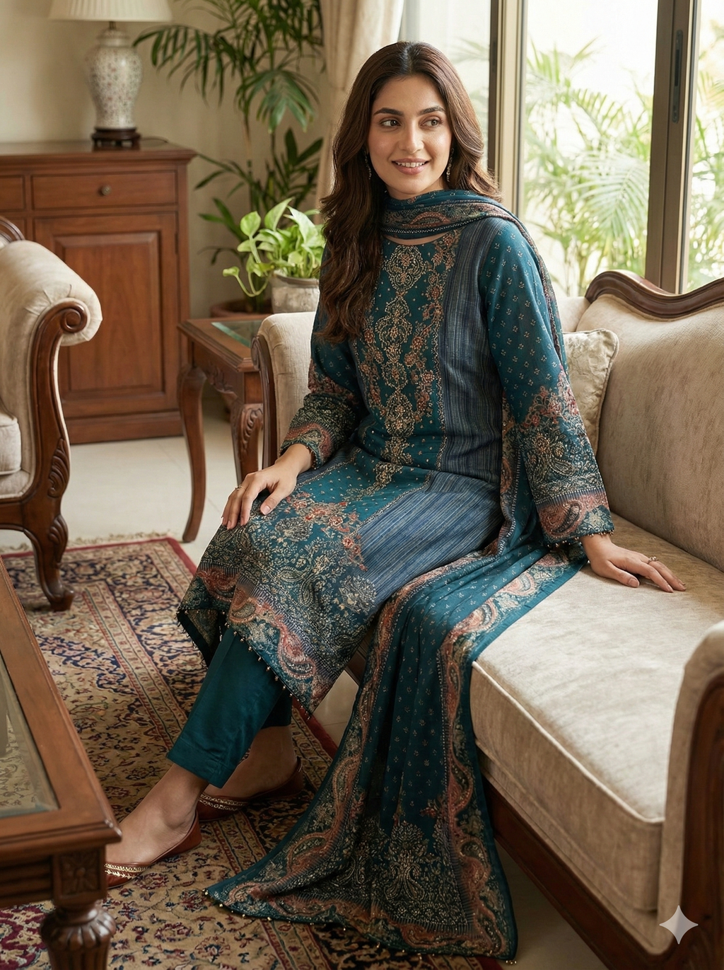 Teal Blue Printed Cotton 3-Piece Kurta Pant Dupatta Set for Women | Elegant Casual & Daily Wear Suit