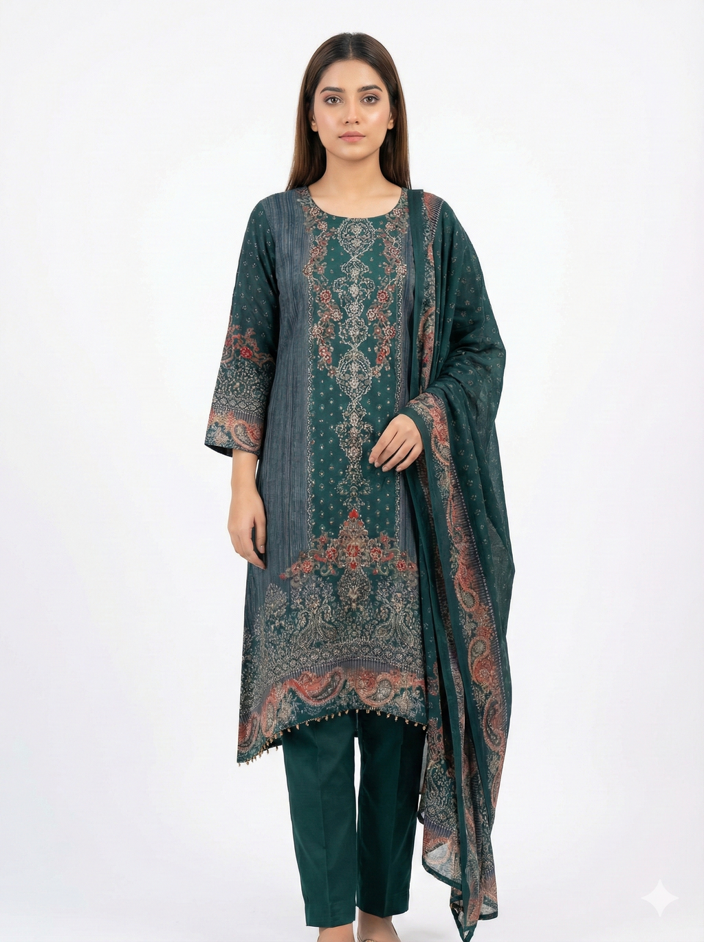 Teal Blue Printed Cotton 3-Piece Kurta Pant Dupatta Set for Women | Elegant Casual & Daily Wear Suit