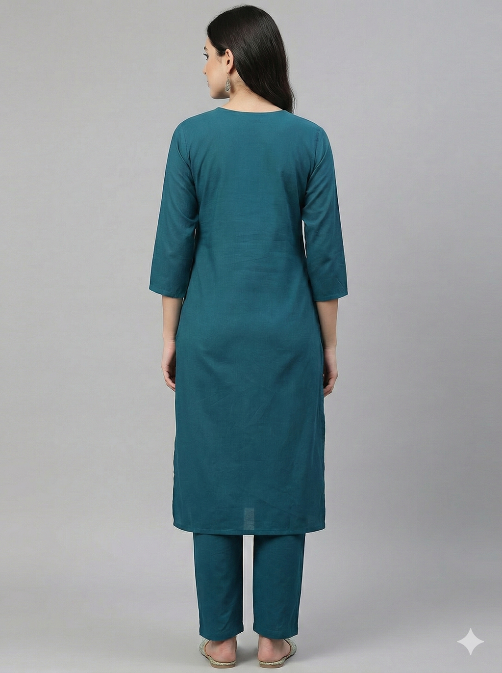 Teal Cotton Embroidered Co-ord Set for Women – Elegant Kurta & Pant Set | Daily & Office Wear