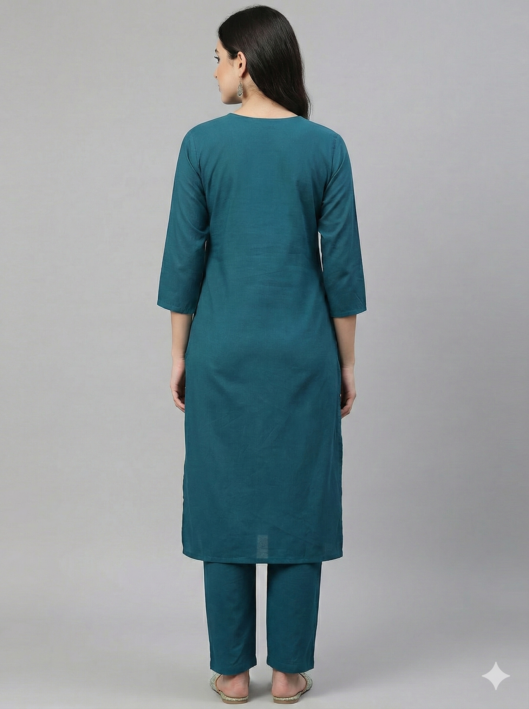 Teal Cotton Embroidered Co-ord Set for Women – Elegant Kurta & Pant Set | Daily & Office Wear